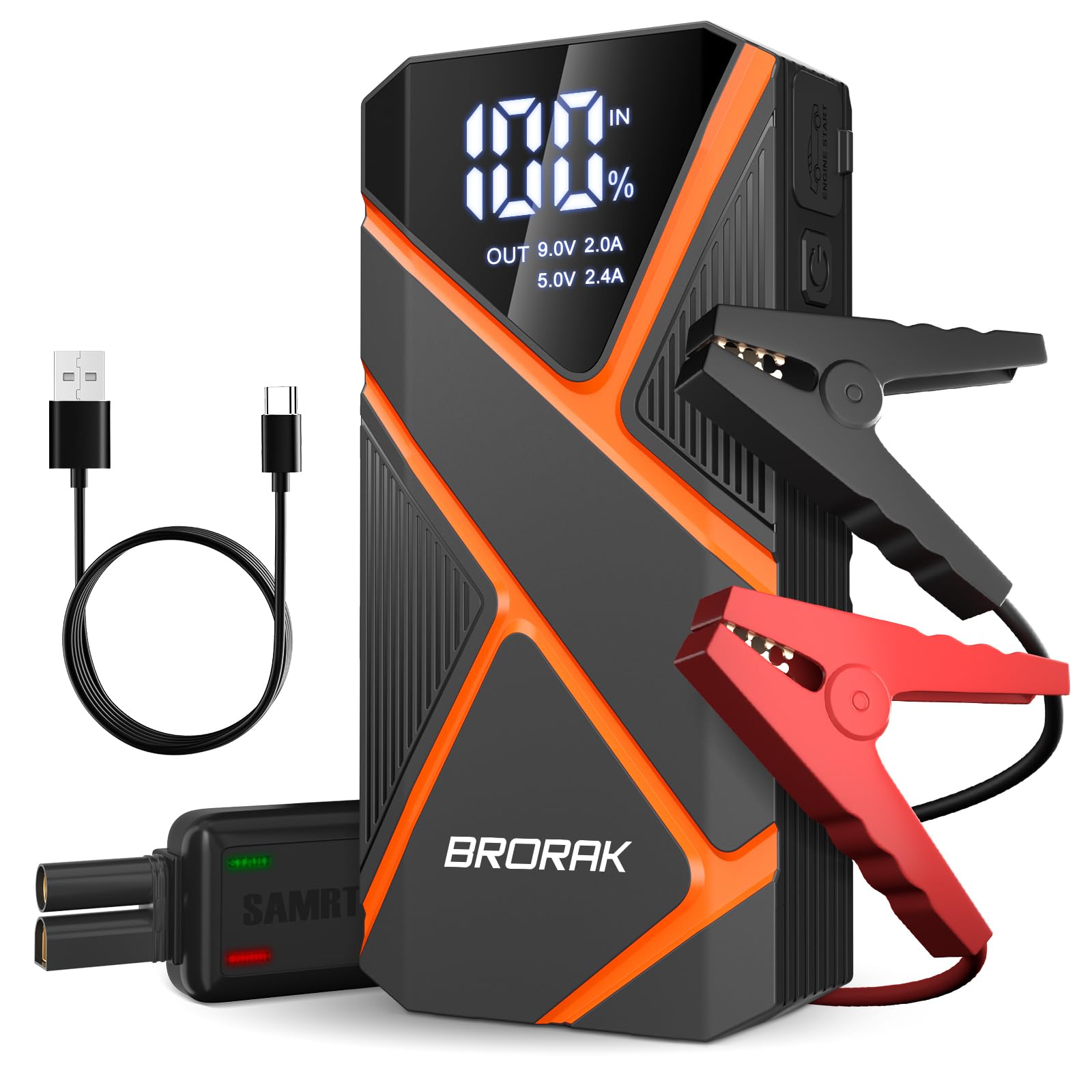 BRORAK Car Jump Starter Battery Pack, 1500A Jump Box for Car Battery Jump Starter, 12V Portable Jump Starter (Up to 7.0L Gas & 5.5L Diesel) Jump Pack with 3 Modes Flashlight and Jumper Cables