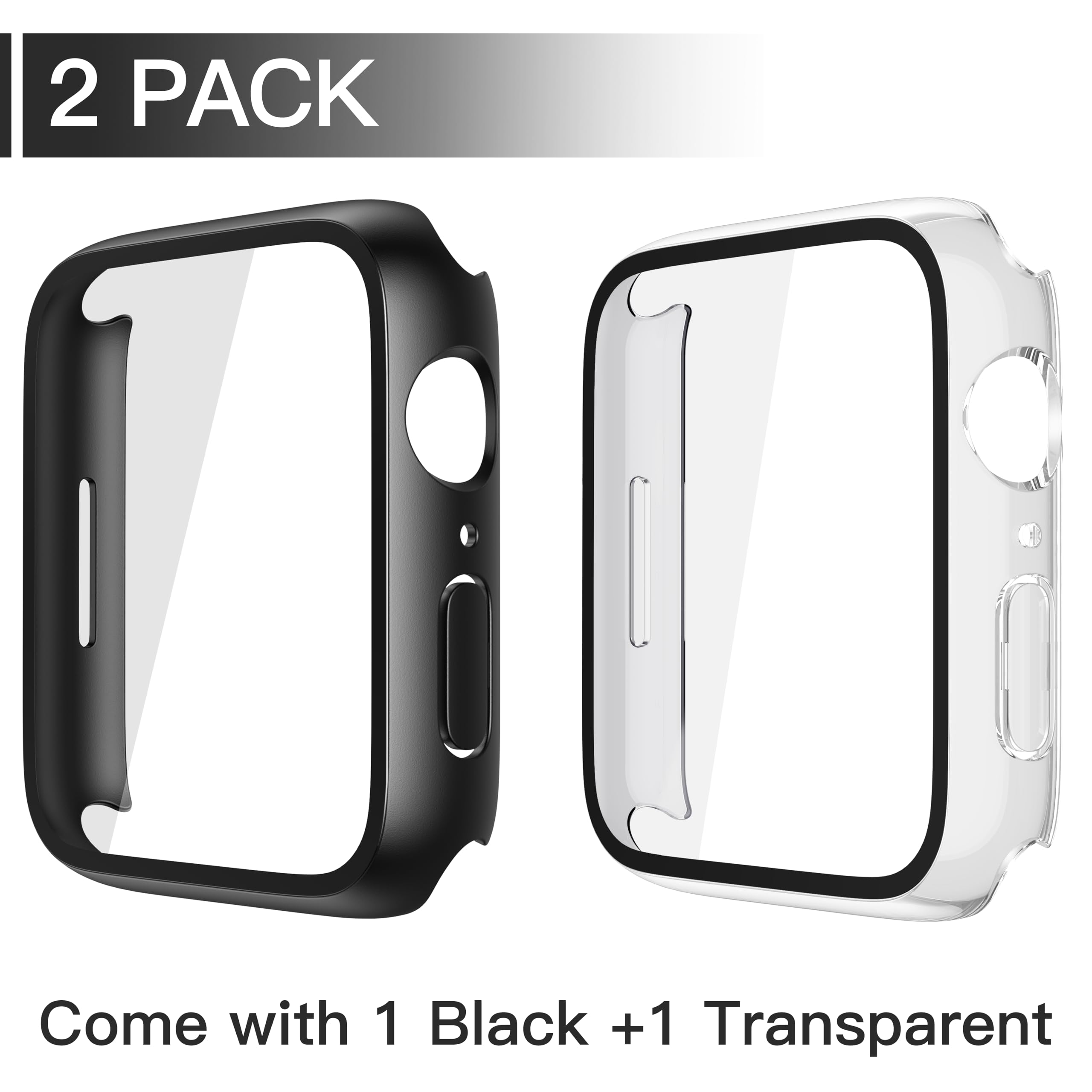 Misxi 2 Pack Tempered Glass Case Compatible for Apple Watch Series 10 (2024) 42mm, Hard PC Screen Protector Ultra-Thin Lightweight Scratch-Resistant Cover for iWatch, 1 Black + 1 Transparent