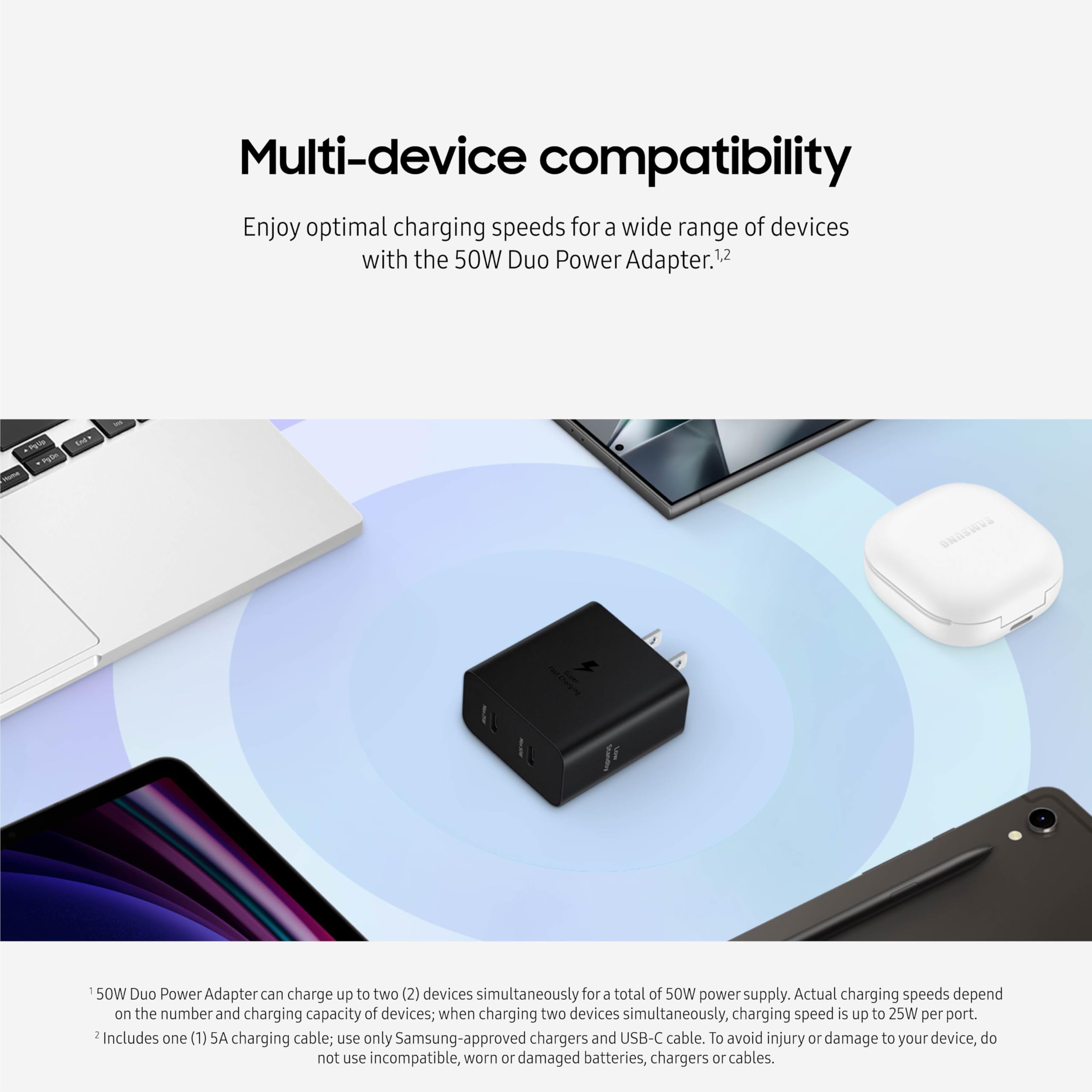 SAMSUNG 50W Duo Power Adapter Wall Charger, 2 Ports, Cable Included, Super Fast Charging 2.0 for Galaxy Phones, Tablets, USB Type C Devices, Low Standby Power Consumption, EP-T5020XBEGUS, Black