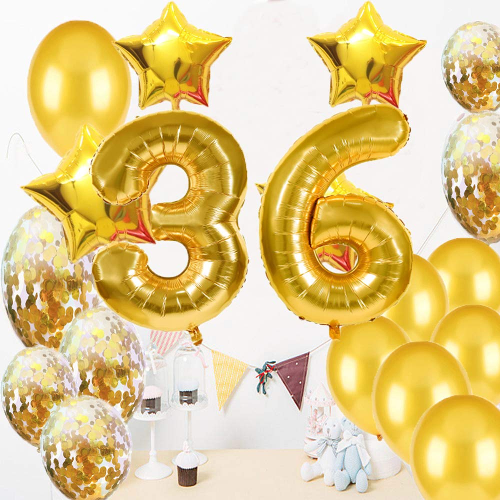 36th Birthday Decorations Party Supplies,36th Birthday Balloons Gold,Number 36 Mylar Balloon,Latex Balloon Decoration,Great Sweet 36th Birthday Gifts for Girls,Photo Props