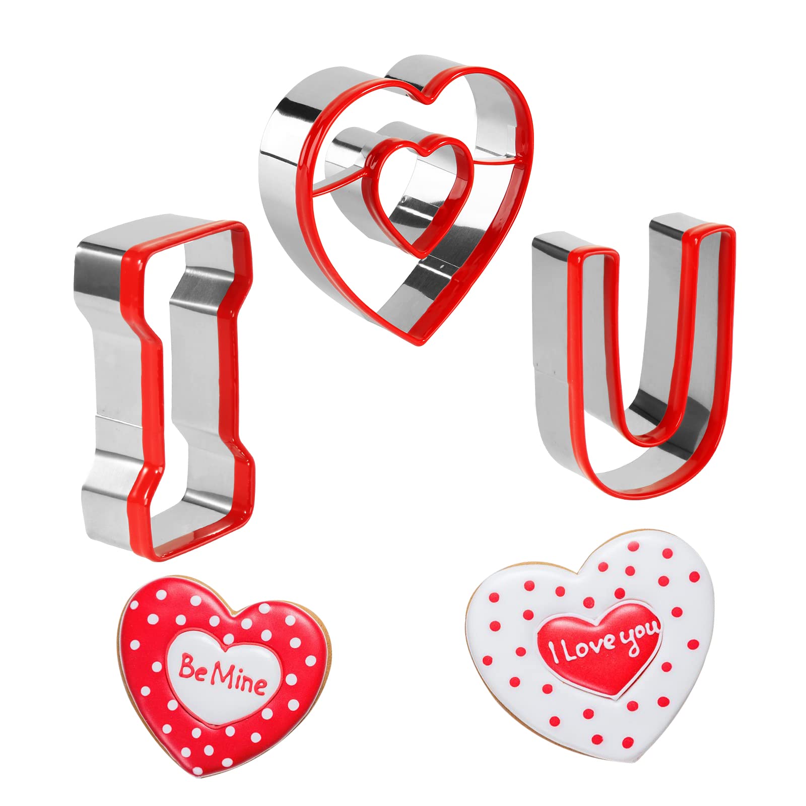 Valentines Cookie Cutter Set of 3, Stainless Steel I LOVE U Cookie Cutters, Valentine's Day Heart Cookie Cutters For Wedding Birthday Cake Decorations