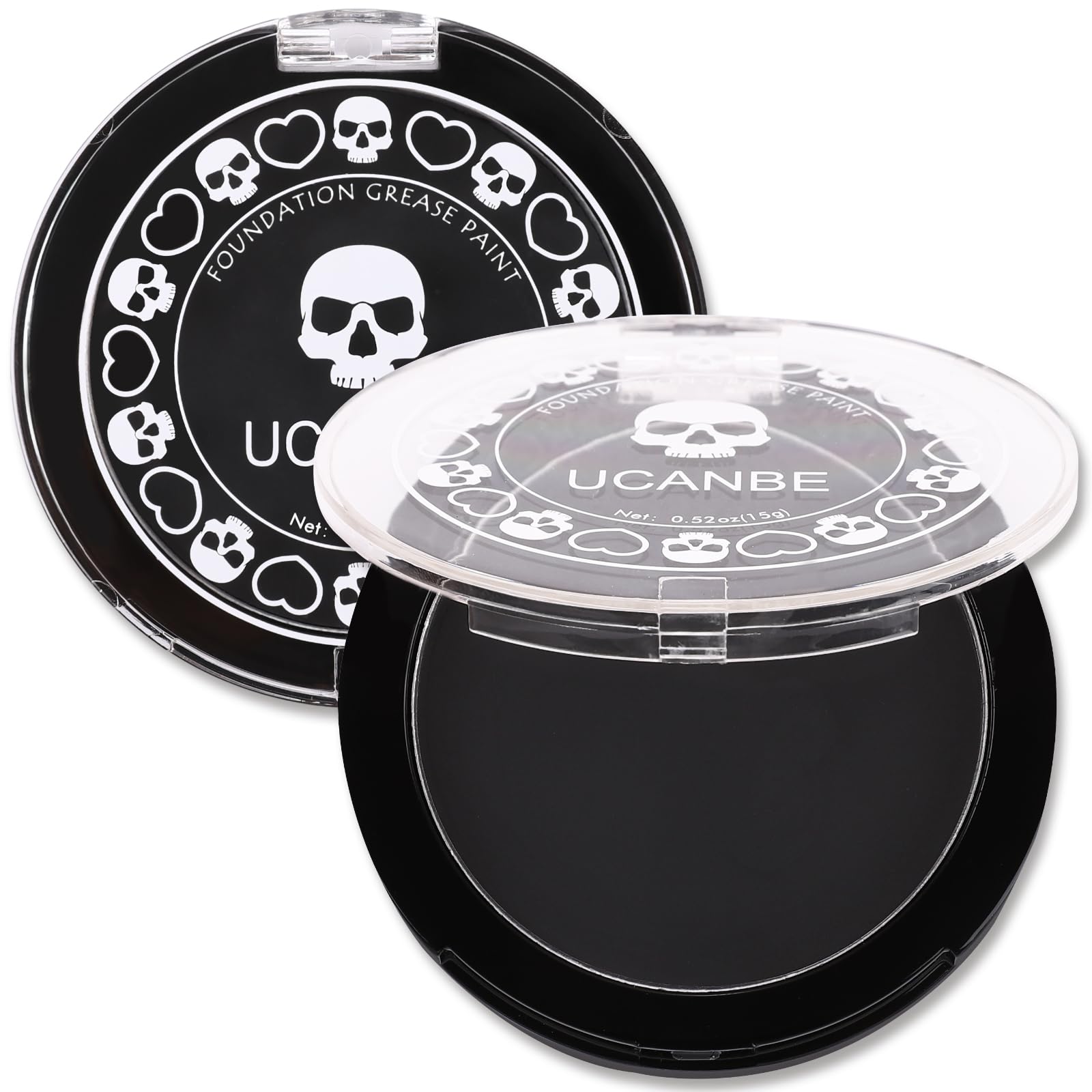 UCANBE Black Cream Face & Body Makeup Foundation, Professional Non-Toxic Greasepaint, Halloween Face Body Paint Palette for Kids & Adults, Facepaint for SFX Clown Zombie Vampire Skull Skeleton Cosplay