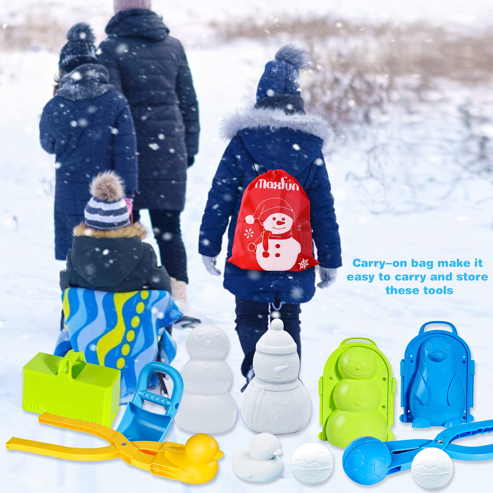 Max Fun 25Pcs Winter Snowball Tool Kit with Handle for Snow Ball Shapes Fights Duck for Kids Toddlers Adults Outdoor Sand Molds Beach Toys