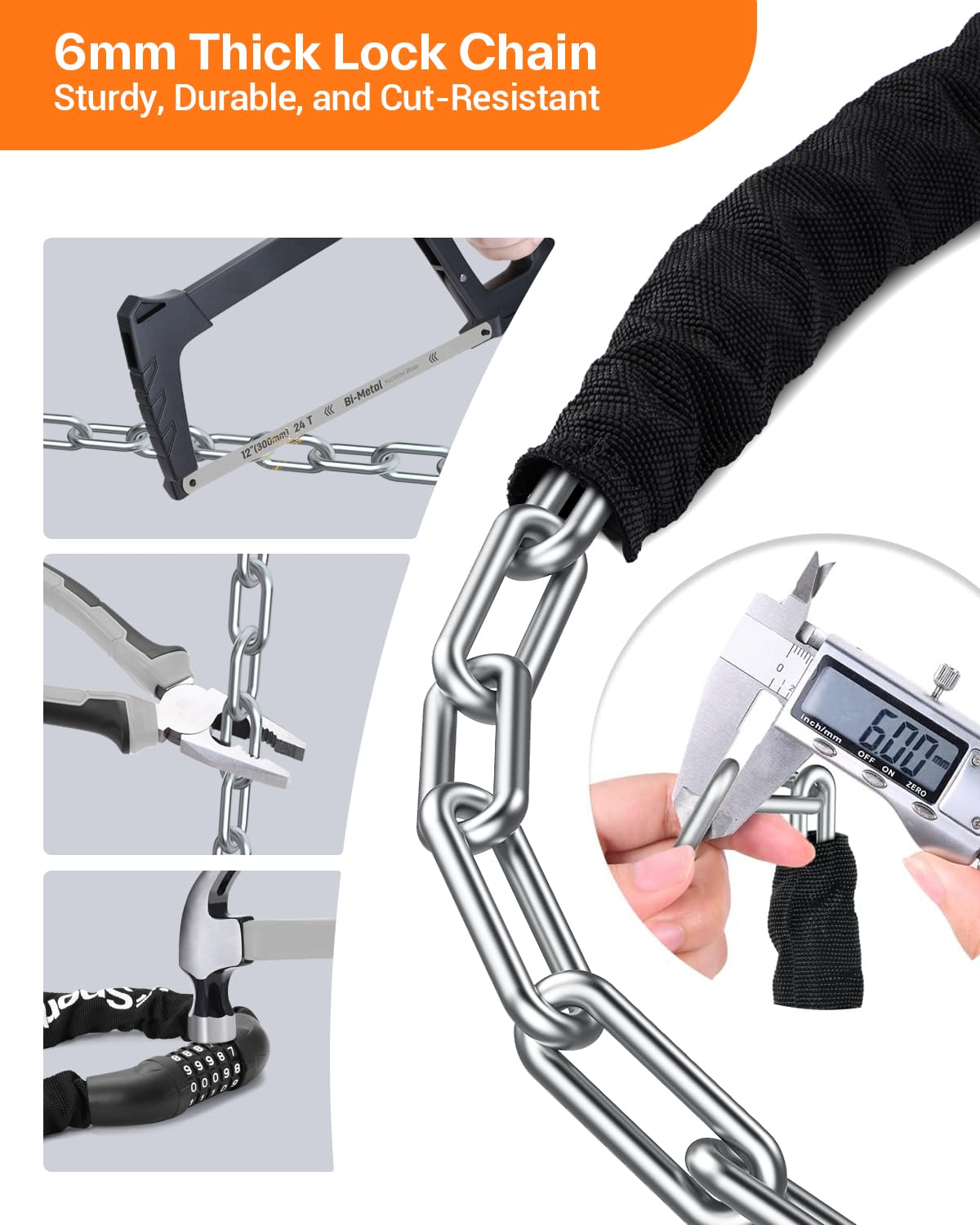 Sportneer Bike Chain Lock Heavy Duty, Bicycle Lock with 5 Digit Combination Heavy Duty Anti Theft Keyless Security Bike Locks for Bicycle, Electric Bike, Scooter, Motorcycle, Door, Gate and Fence