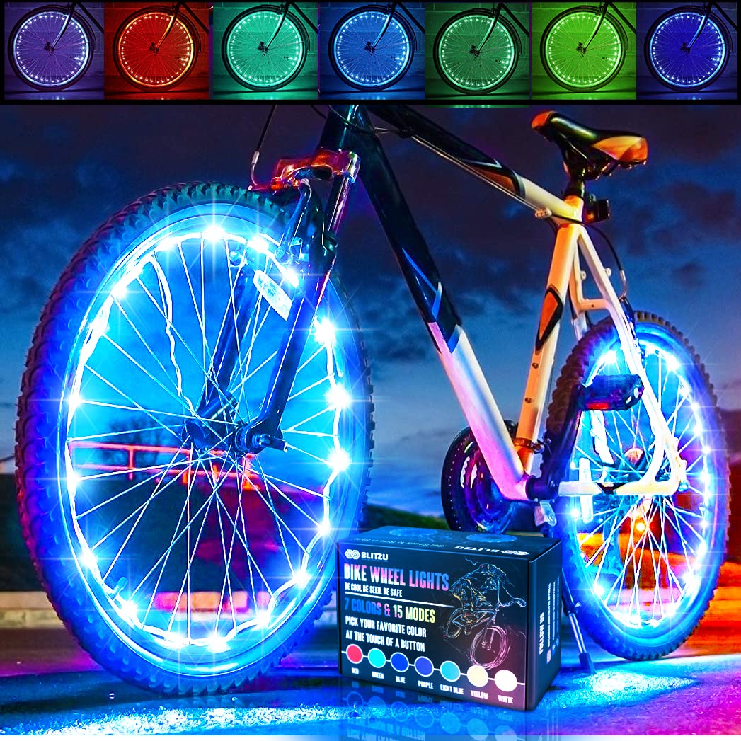BLITZU 1-Tire Pack 7 Colors in 1 LED Bike Wheel Lights Fun Bright Patterns Waterproof Bicycle Spoke Lights Cycling Decoration Safety Warning Tire Strip Light for Kids Boys Girls Adults Night Riding