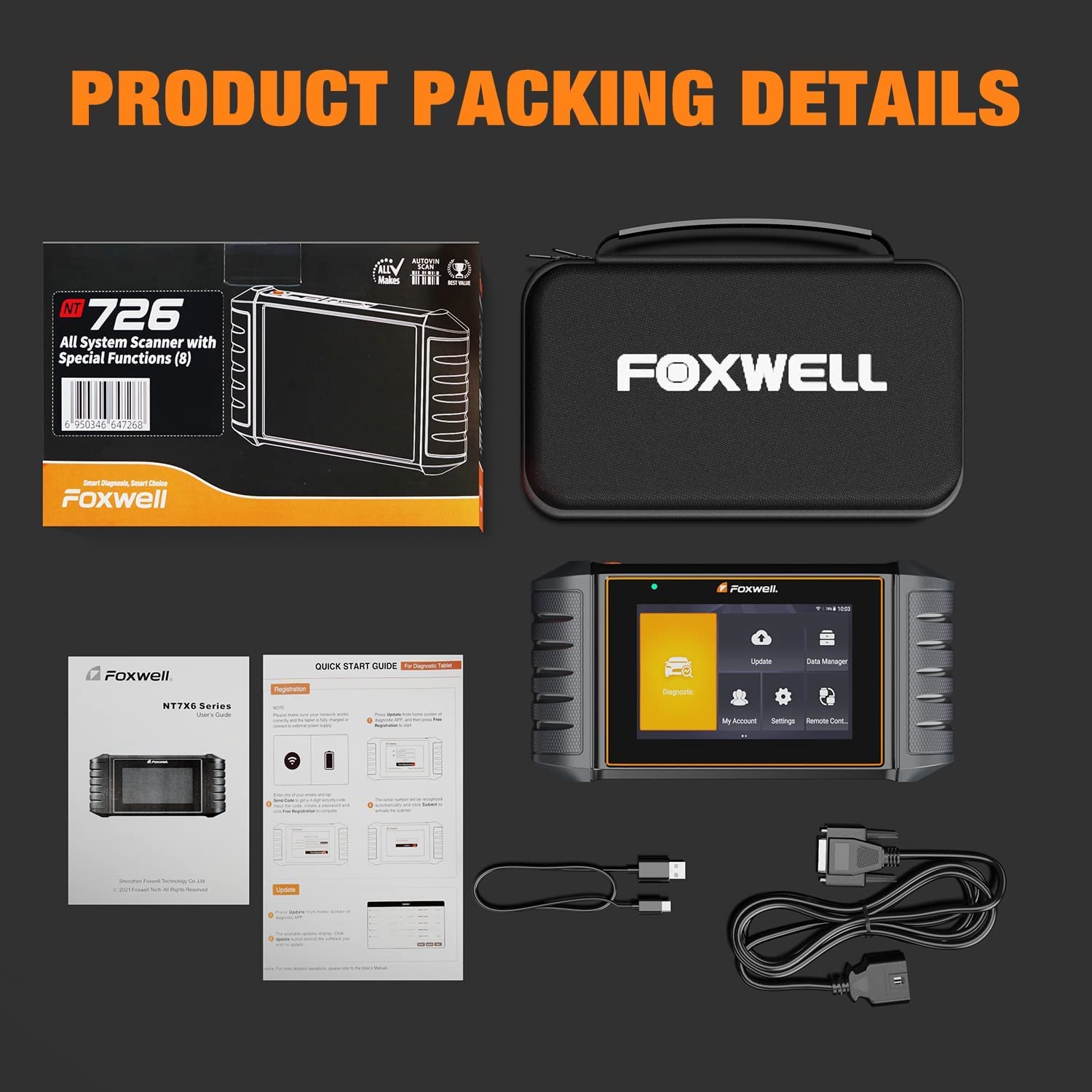 FOXWELL NT726 Bidirectional Full System Scan Tool for All Cars, 12+ Service Resets with Oil EPB TPMS SAS ABS Bleeding Throttle Relearn Injector Coding, Automotive OBD2 Scanner Diagnostic Tool