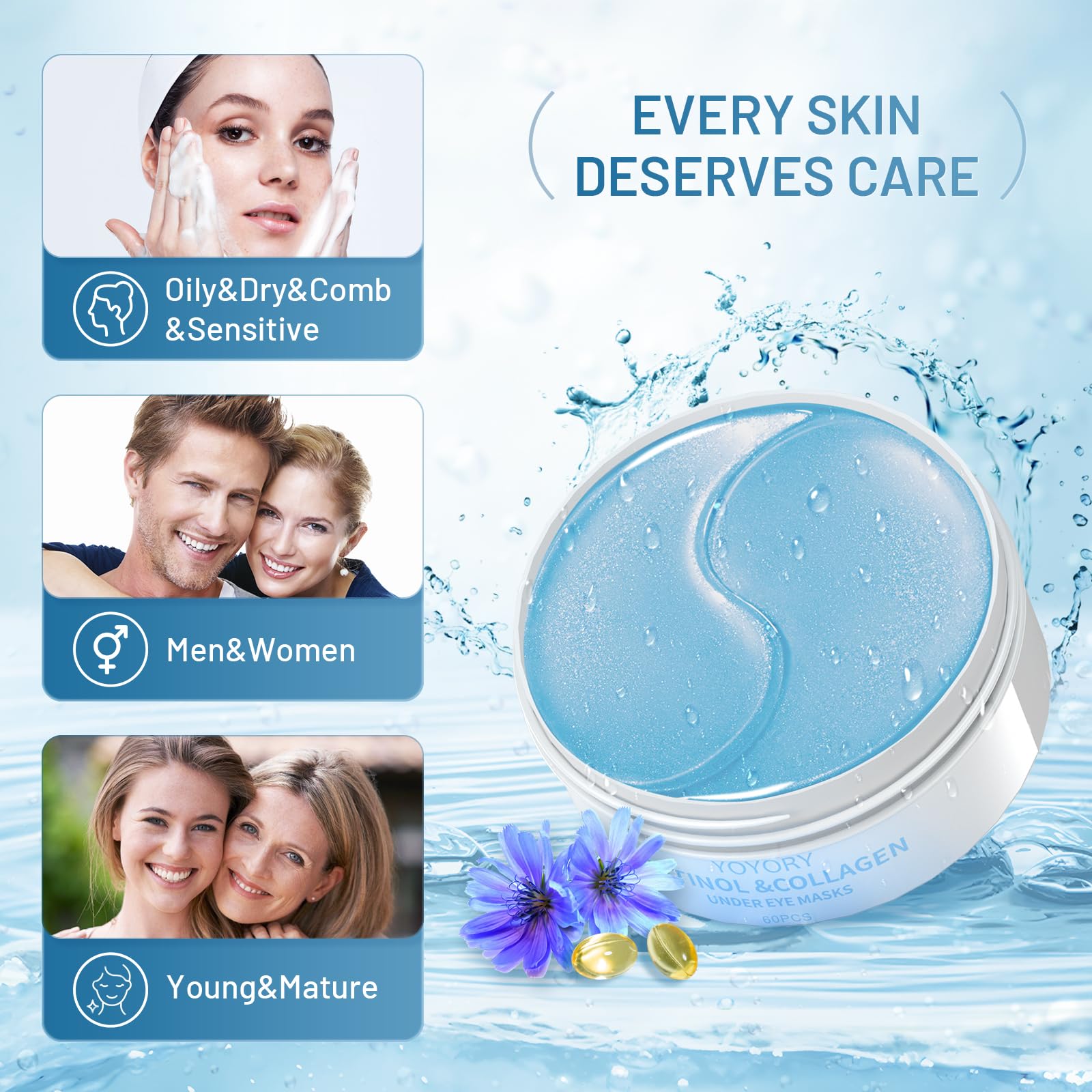 YOYORY Under Eye Patches Masks - Reduce Puffy Eyes, Dark Circles,Undereye Bags, Wrinkles,Infused Peptide Collagen and Hyaluronic Acid,Vegan Cruelty-Free Self Care