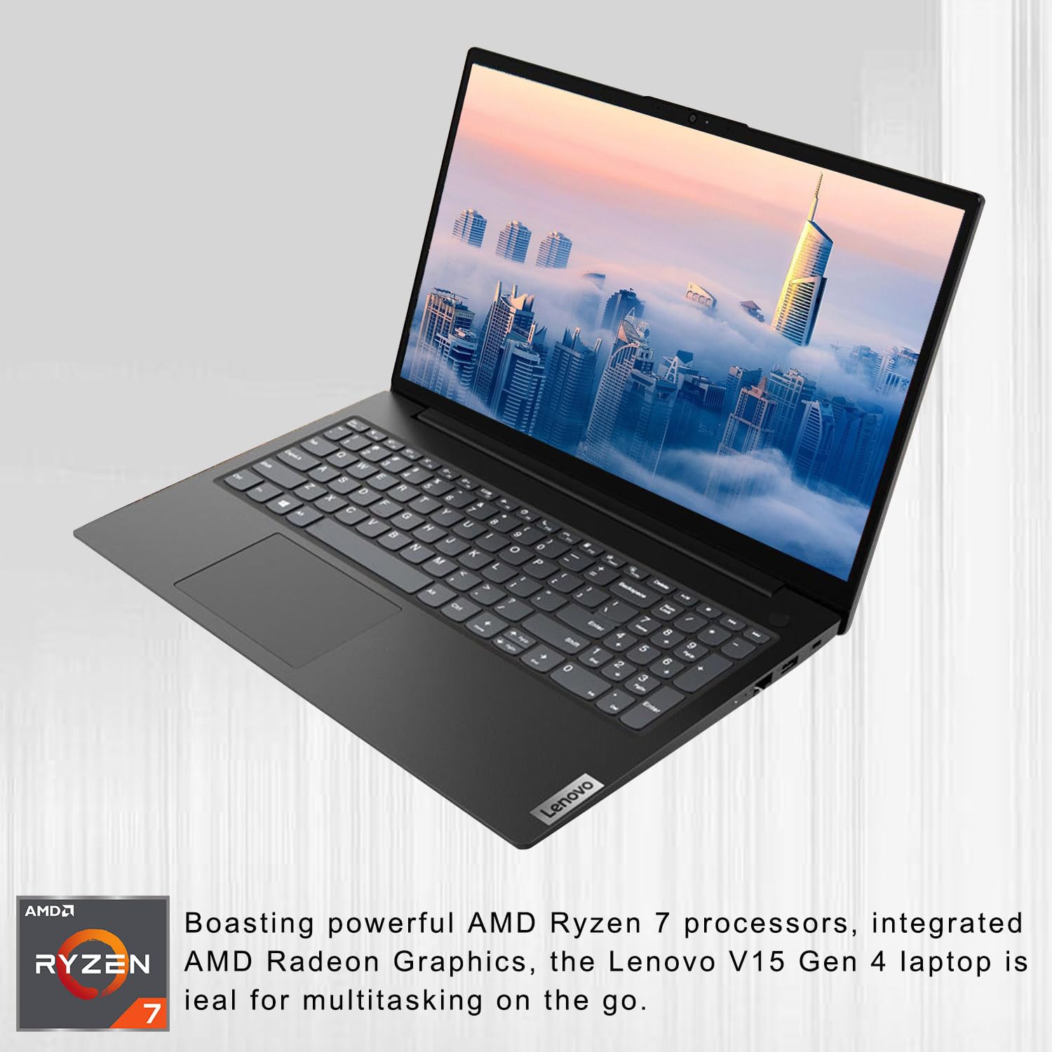 Lenovo V-Series V15 Business Laptop, 15.6" FHD Display, AMD Ryzen 7 7730U, 16GB RAM, 512GB SSD, Numeric Keypad, HDMI, RJ45, Webcam, Wi-Fi, Windows 11 Pro, Black