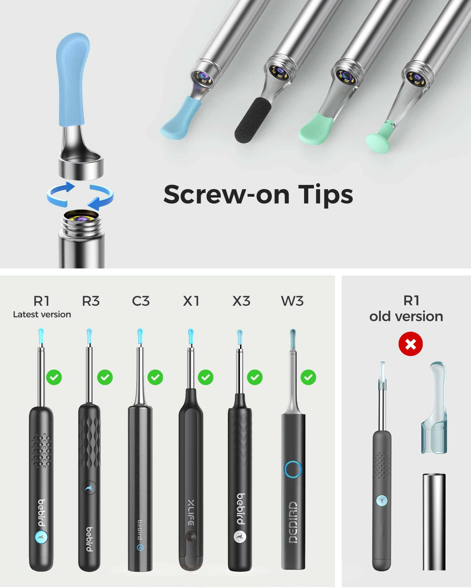 Bebird Replacement Tips - 2-in-1 Ear Camera Base and Storage Case for 9 Ear Wax Removal Tips & 1 Safety Plug to Prevent Over-Insertion - Compatible with R1/C3/R3/X1/X3/W3 and Other Brand Models