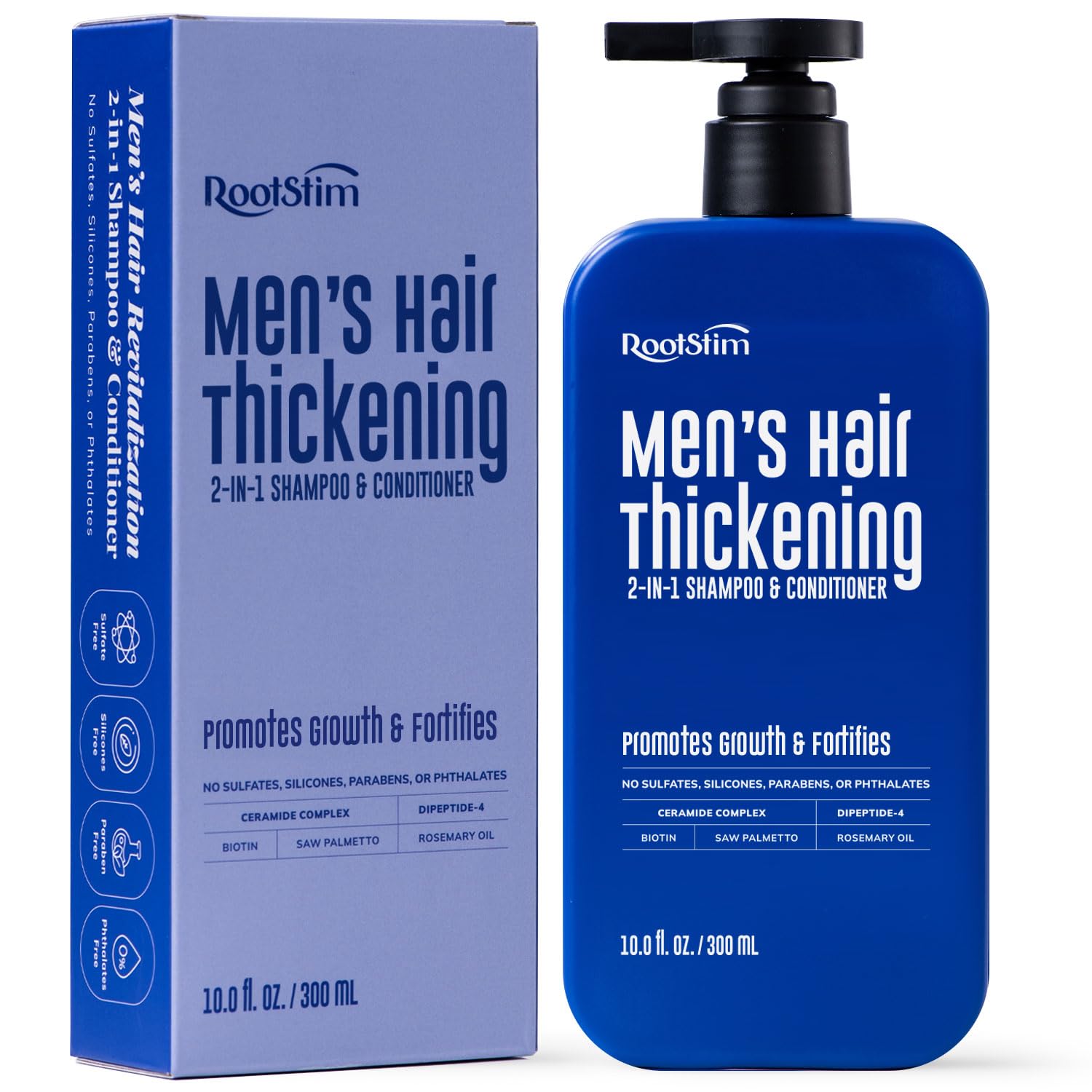 RootStim Men's Hair Thickening & Anti Hair Loss Shampoo with DHT Blocker - 2-in-1 Anti Thinning Shampoo & Conditioner with Biotin, Saw Palmetto & Rosemary Oil for Fuller Hair, Sulfate-Free, 10oz