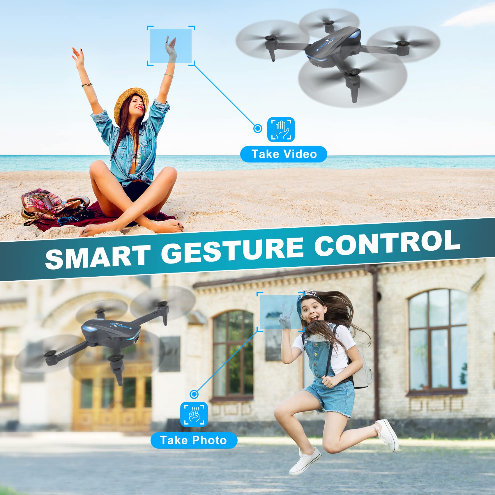 Drone with 1080P Camera for Beginners and Kids, Foldable Remote Control Quadcopter with Voice Control, Gestures Selfie, Altitude Hold, One Key Start, 3D Flips, 2 Batteries, Toys Gifts for Boys Girls