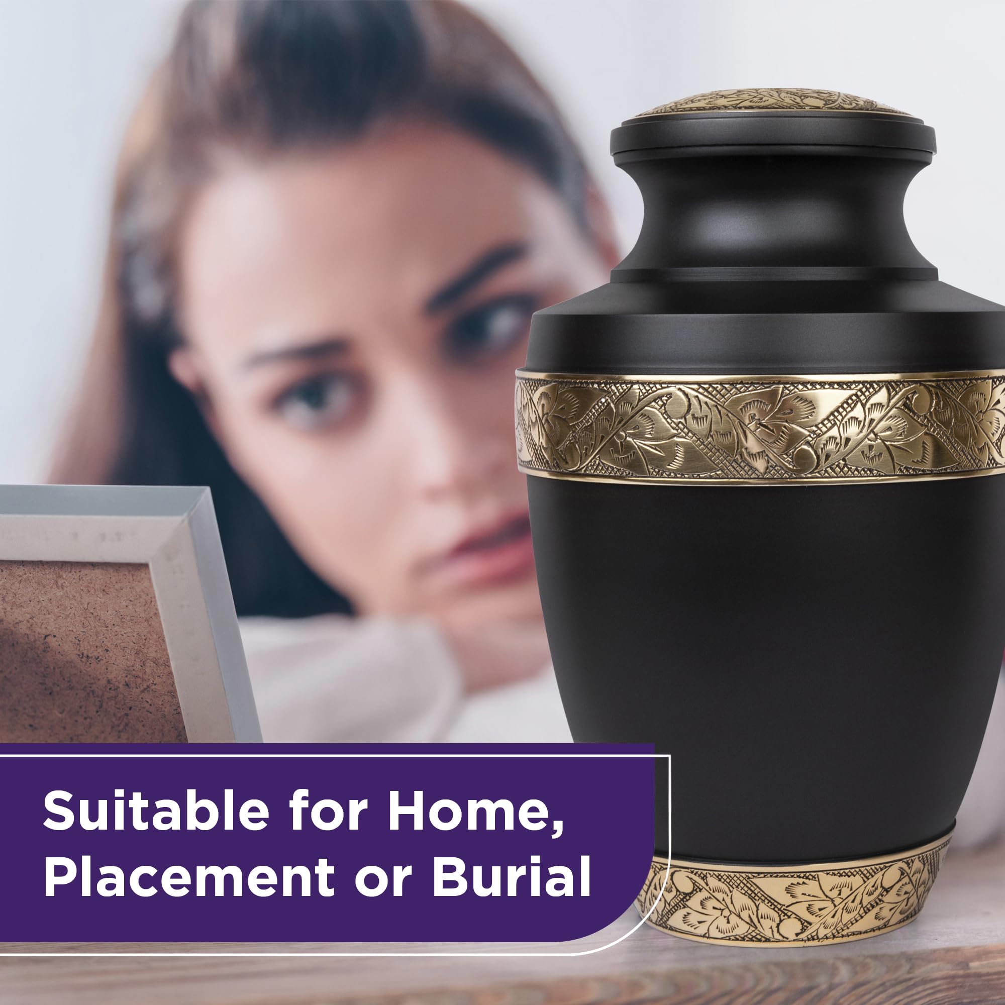 Items & Co Urn for Ashes Adult Male - Urn for Ashes for Women, Cremation Urns for Human Ashes, Ashes Keepsake, Burial Urns Adult Human Ashes - Solid, Wood, Ceramic, Metal, Grecian Black, Velvet Bag