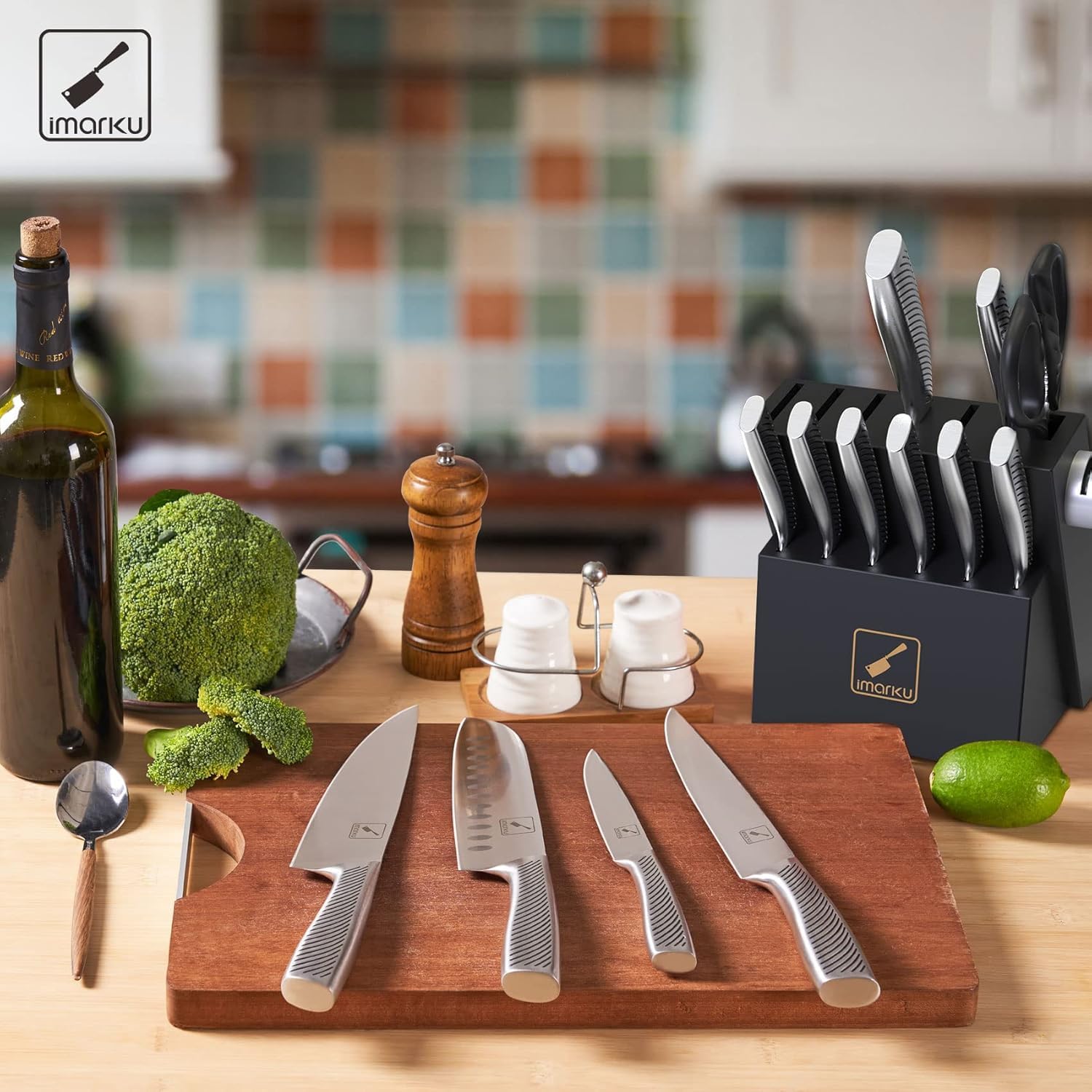 imarku Knife Set - Knife Sets for Kitchen with Block, 14PCS High Carbon Stainless Steel Kitchen Knife Set, Dishwasher Safe Knife Block Set with Ergonomic Handle, Valentine's Day Gifts