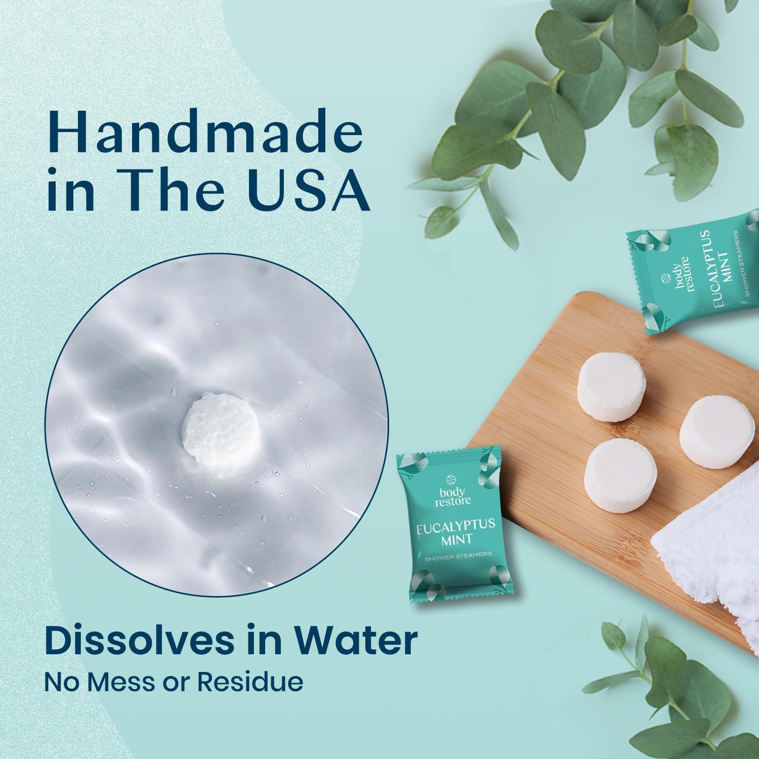 Body Restore Shower Steamers Aromatherapy 15 Pack - Christmas Gifts for Women, Stocking Stuffers, Birthday Gifts for Mom, White Elephant Gift, Travel Essentials, Self Care - Eucalyptus