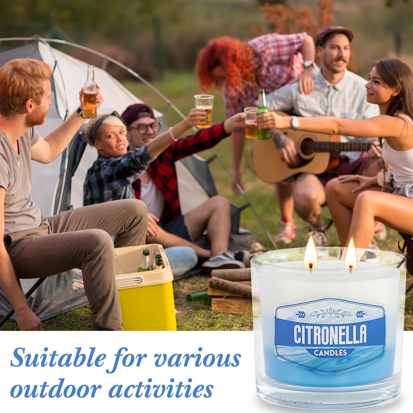 6 Pack Citronella Candles Outdoor, 2 Wick Large Scented Citronella Candles Set, 60 oz 450H Burn Citronella Candle Essential Oils and Natural Soy Wax for Summer Garden Yard Balcony Camping Backyard