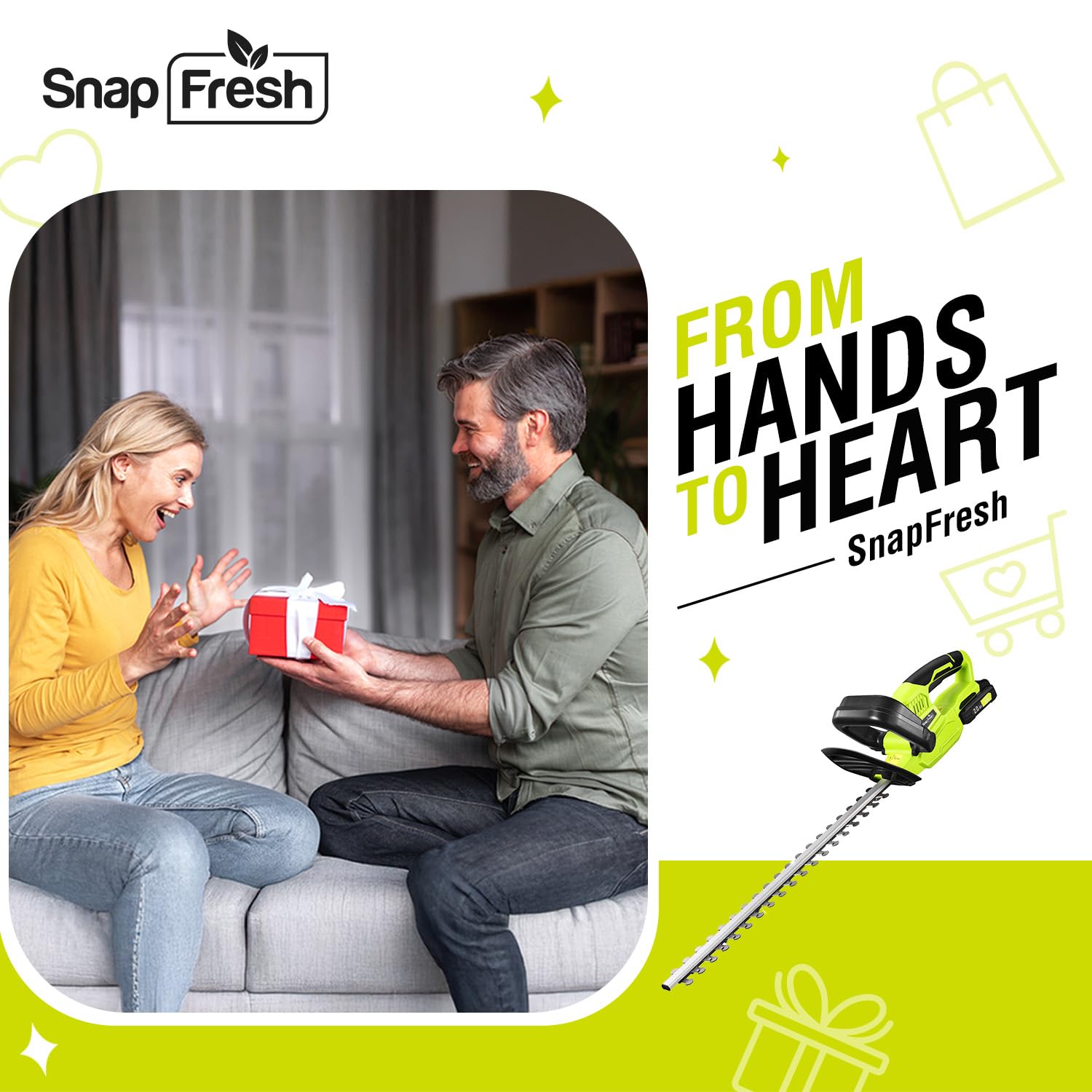 SnapFresh 20V Cordless Hedge Trimmer - 22" Dual-Action Blade Electric Hedge Trimmer, Cordless Bush Trimmer (Tool Only-Battery and Charger Not Included)