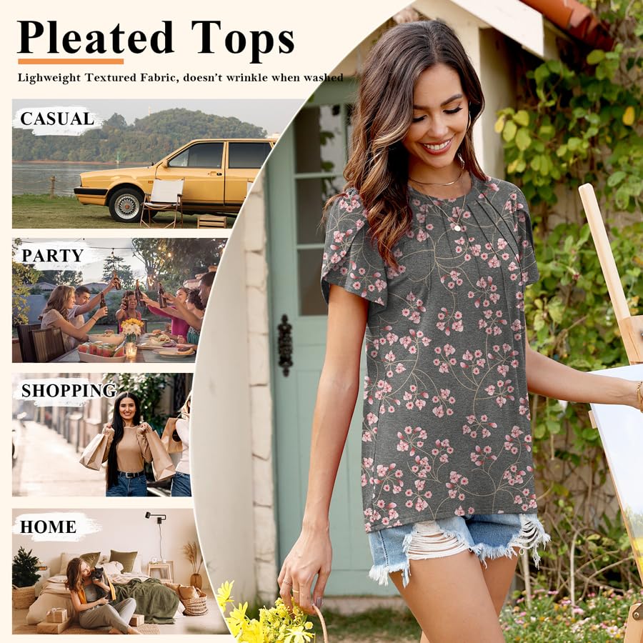 Addtoo Womens 2025 Tops Summer Casual Tshirts Spring Short Sleeve Trendy Dressy Blouses Flowy Tunic L