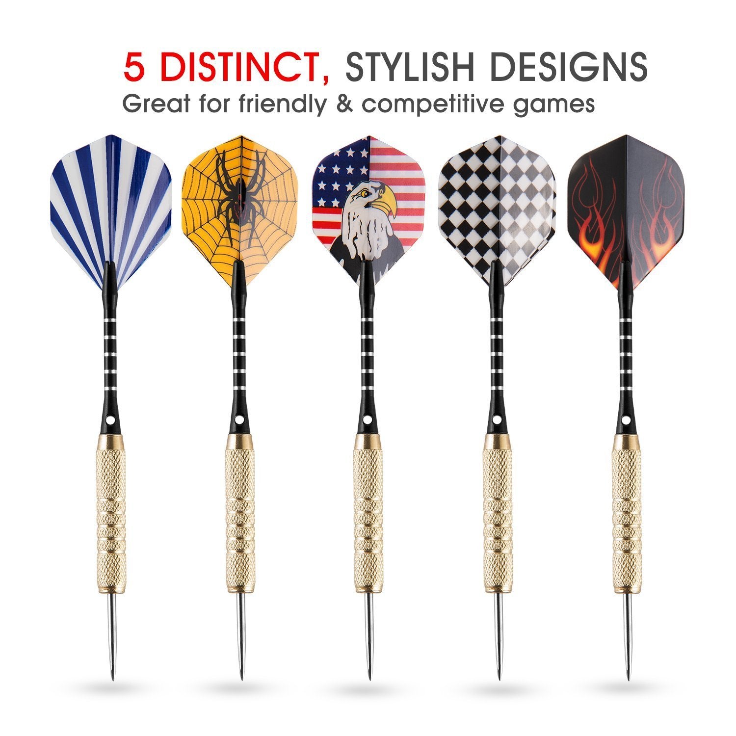 UZOPI 15 Packs Steel Tip Darts 18 Grams with Dart Sharpener and 3 Extra Flights, Aluminum Shafts & Brass Barrels, Levels in Every Rec Room, Man Cave, Bar and Game Room