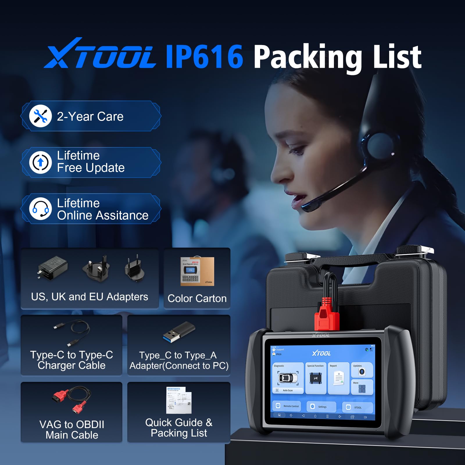 XTOOL IP616 V2.0 OBD2 Scanner Diagnostic Tool with 34+ Resets, Lifetime Free Update Scanner for Car, CAN FD & DoIP, ECU Configuration, Full Systems Scan Tool, Android 10