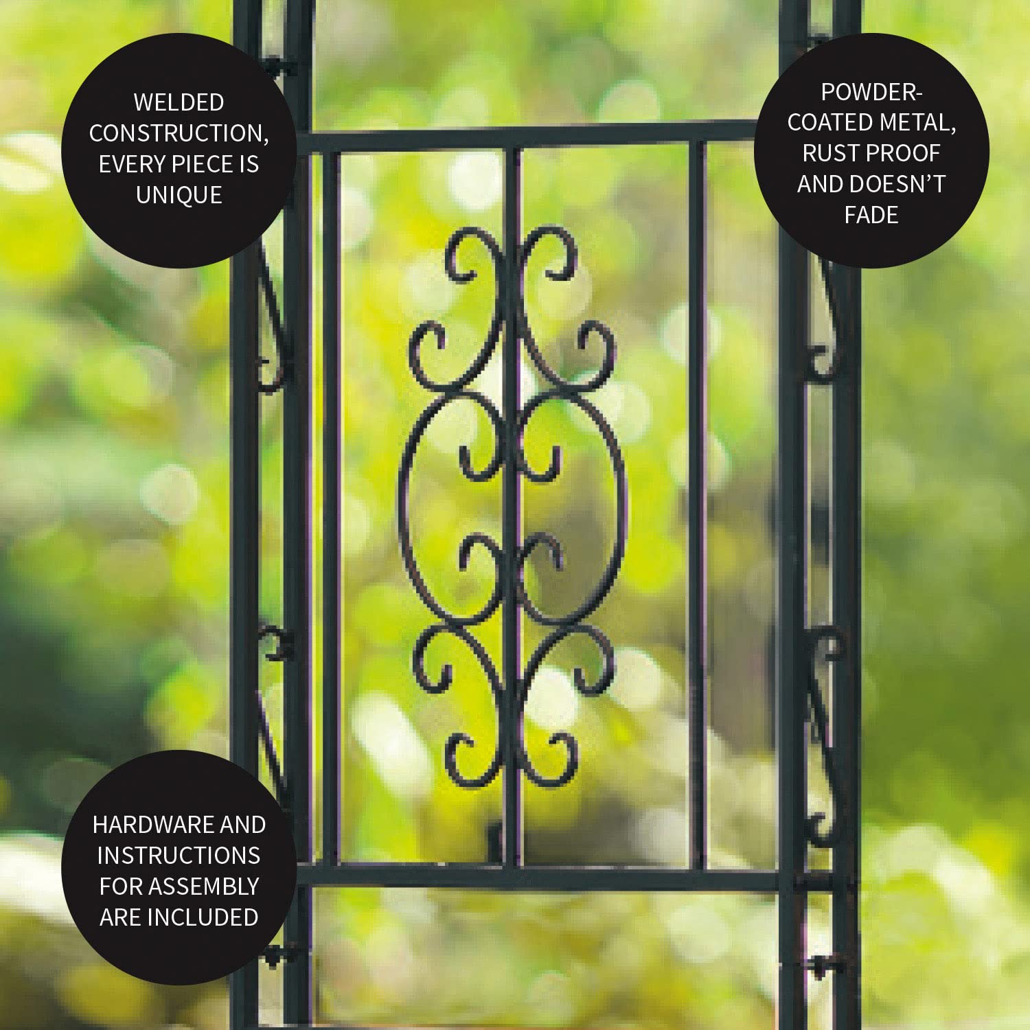 Plow & Hearth Arch Metal Outdoor Garden Arbor | Montebello | 84-in (H) x 53-in (W) x 23-in (D) | Black | Iron Trellis Lattice for Climbing Plants | Wedding | Outdoor Patio Décor
