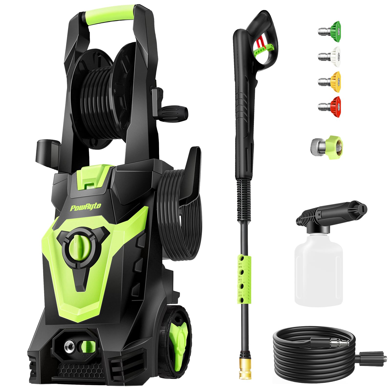 PowRyte Electric Pressure Washer with Hose Reel, Foam Cannon, 4 Different Pressure Tips, Power Washer, 4000 PSI 2.6 GPM