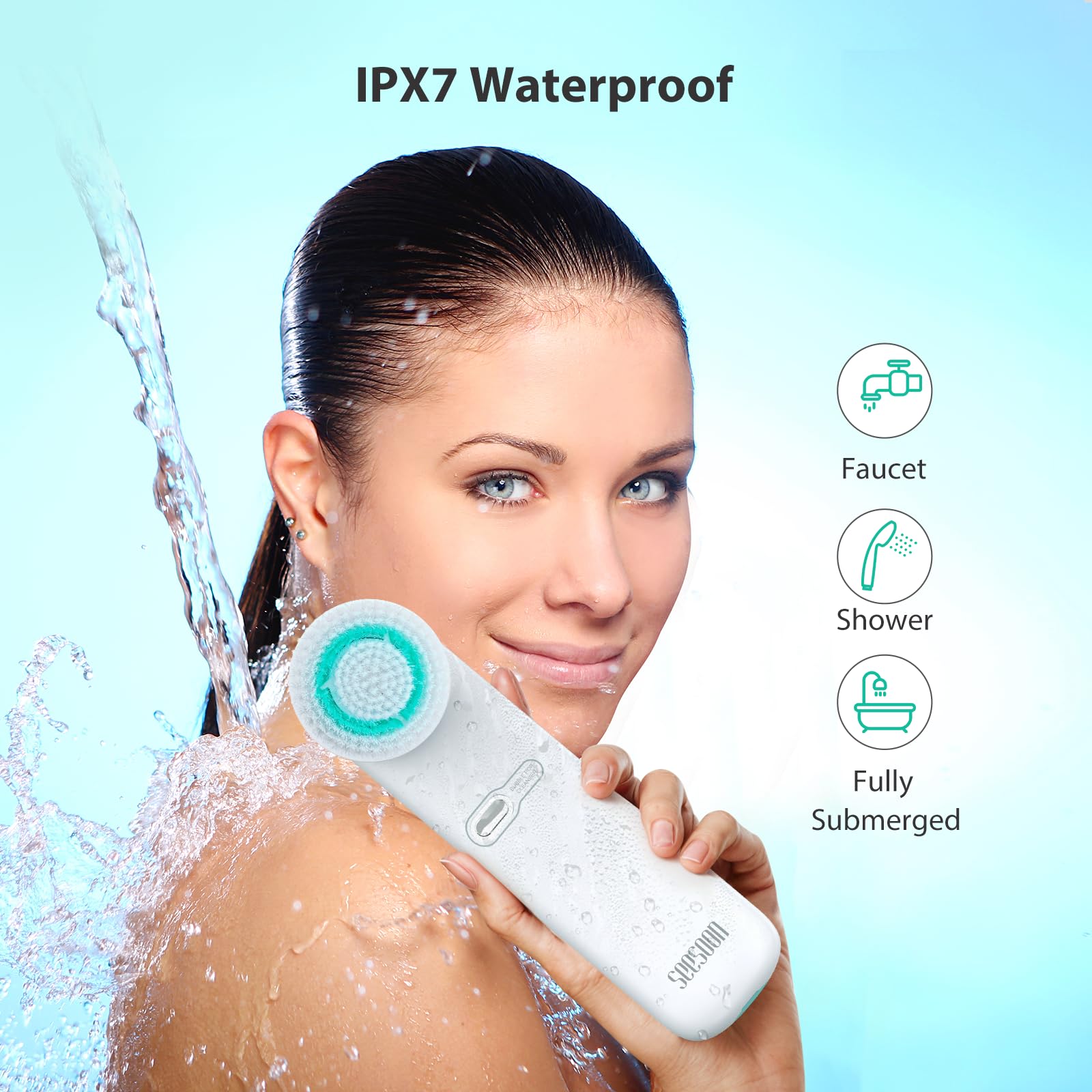 Facial Cleansing Brush, Electric Face Scrubber Rechargeable IPX7 Waterproof Automatic Bubble Making Face Wash Brush for Spinning Rotating Washer for Women & Men with 4 Brush Heads