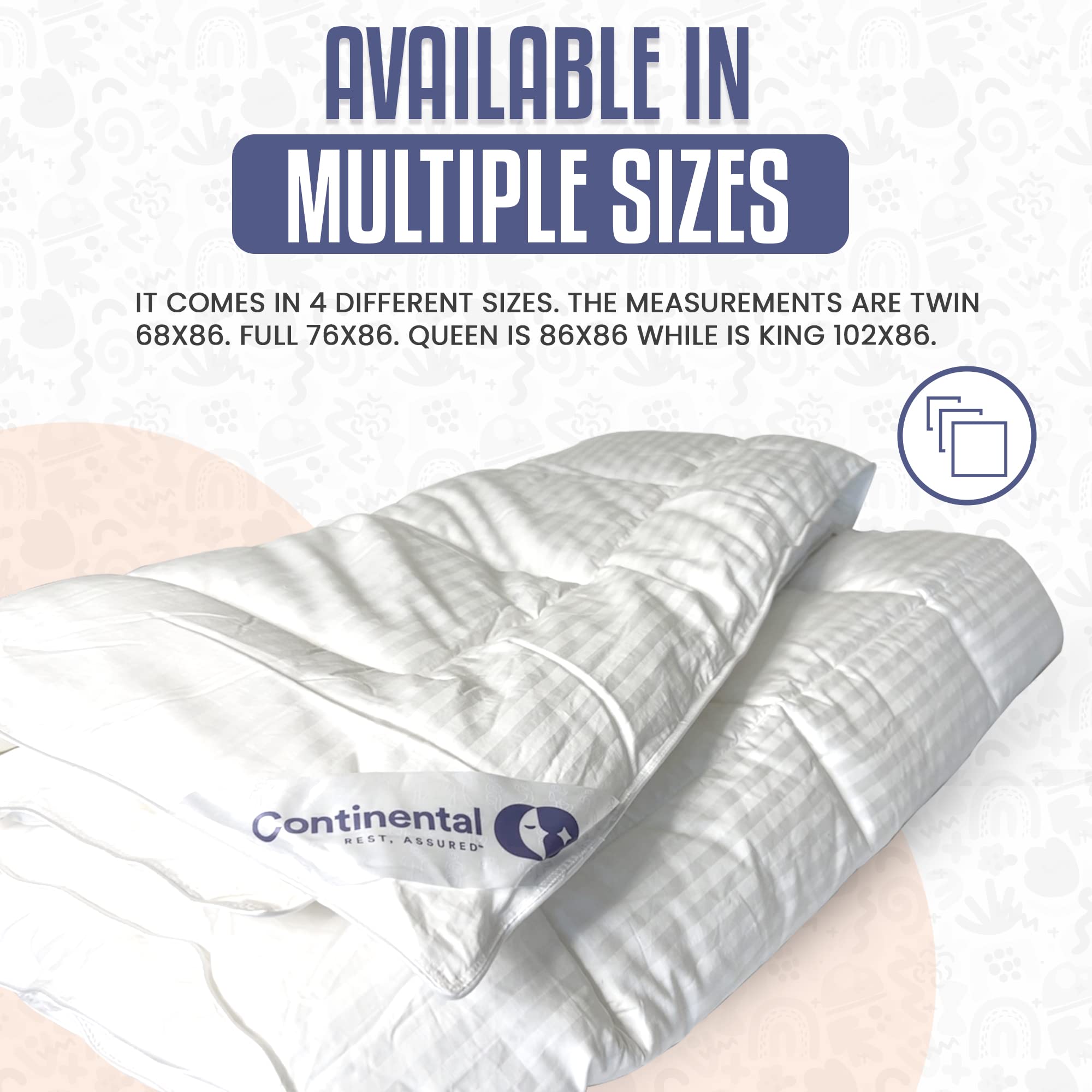 Continental Bedding Affinity Full Size Comforter All Season Quilted Down Alternative Comforter Duvet Insert with Corner Tabs - Machine Washable - Duvet Insert