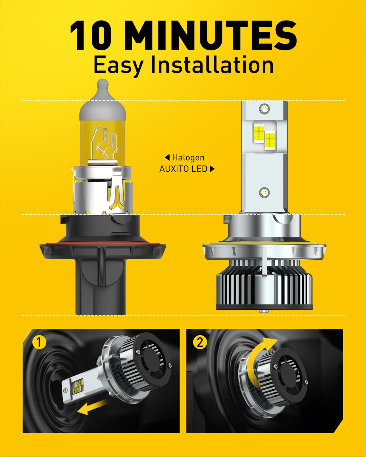 AUXITO H13/9008 LED Bulbs, 900% Brighter 120W 30000LM Per Set, 6500K Cool White H13 LED Bulbs, Plug-N-Play Halogen Replace H13 Bulbs, Canbus Ready, Pack of 2