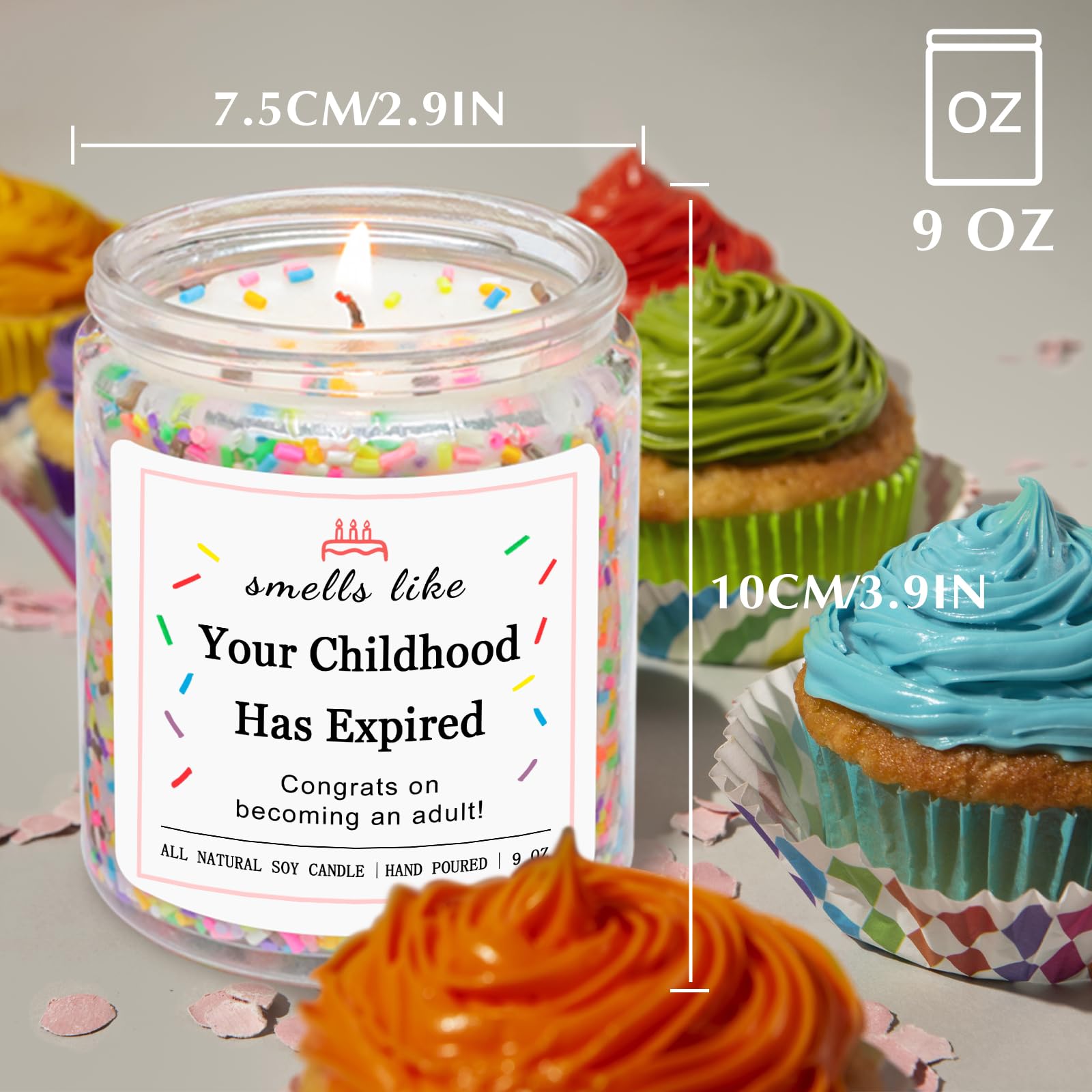 Homsolver 18th Birthday Gifts for Girls Boys, Birthday Candles Gifts for 18 Year Old Girls Boys, Your Childhood Has Expired Handmade Candles (Vanilla Birthday Cake Scent with Sprinkles)