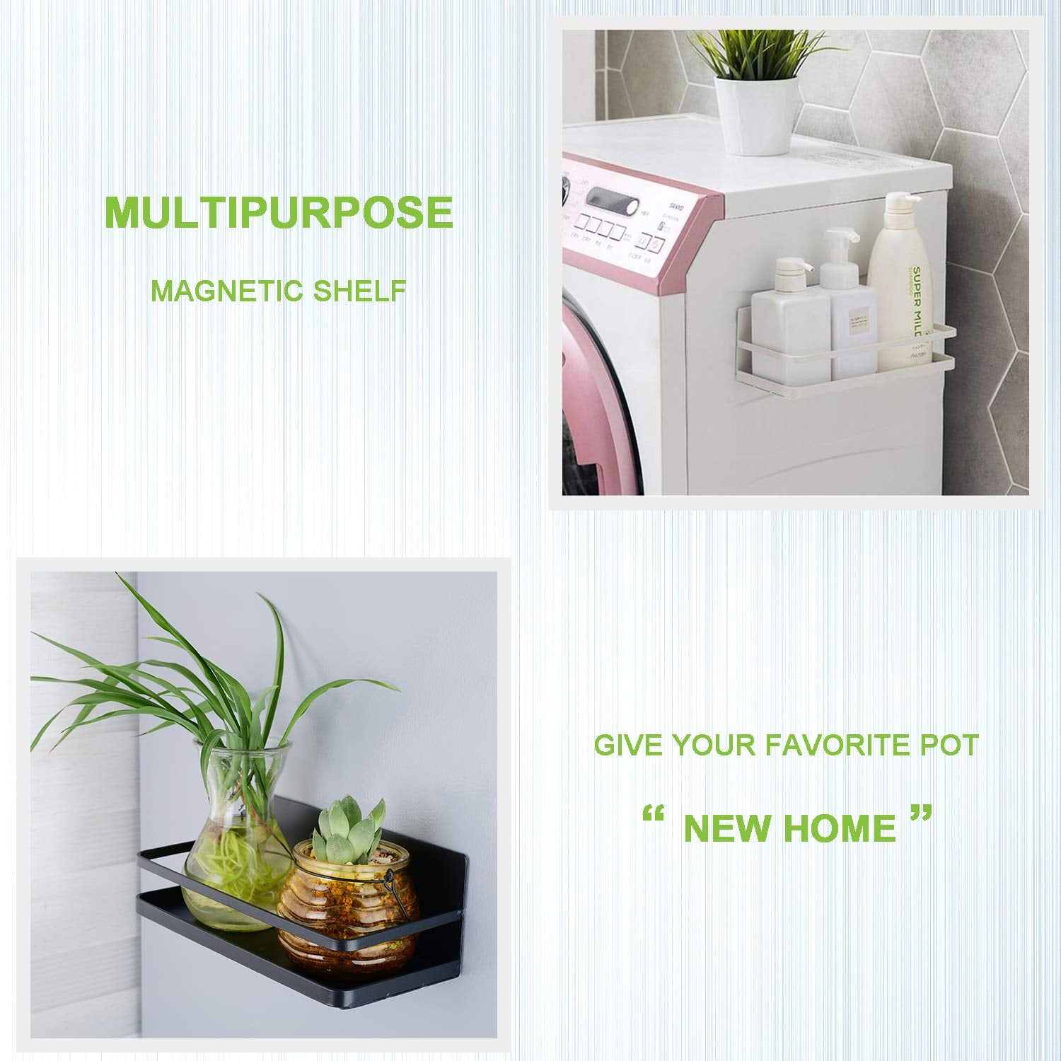 Thipoten Magnetic Spice Rack, Strong Magnetic Shelf with 2 Removable Hooks, Perfect Space Saver for Small Kitchen/Apartment, Awesome Metal Cabinet for Holding Spices, Jars, Bottle, Beve(Black, 2Pack)