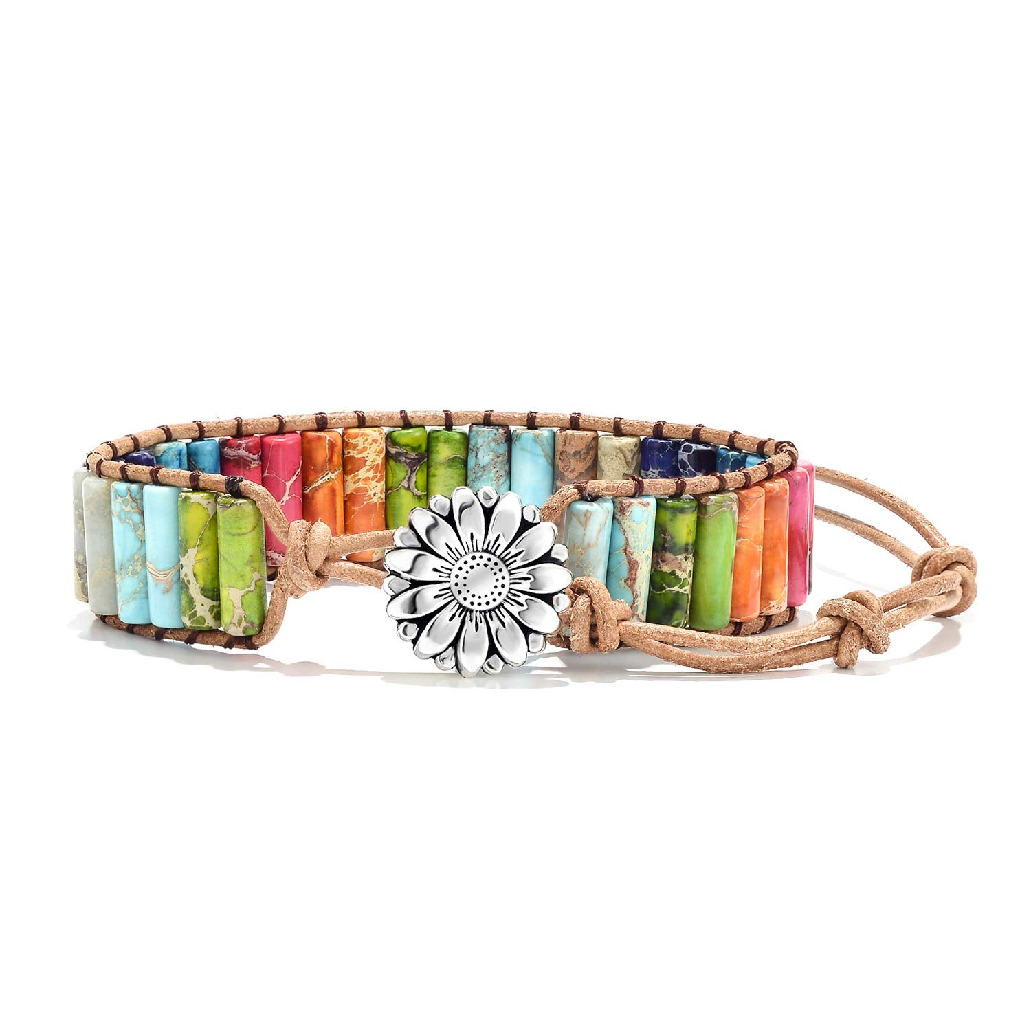 sedmart For Women Wrap Bracelet Yoga Bracelets Sunflower Button Healing Bracelet Gift Leather Bracelets Adjustable Round Girls Multicolor Bracelet