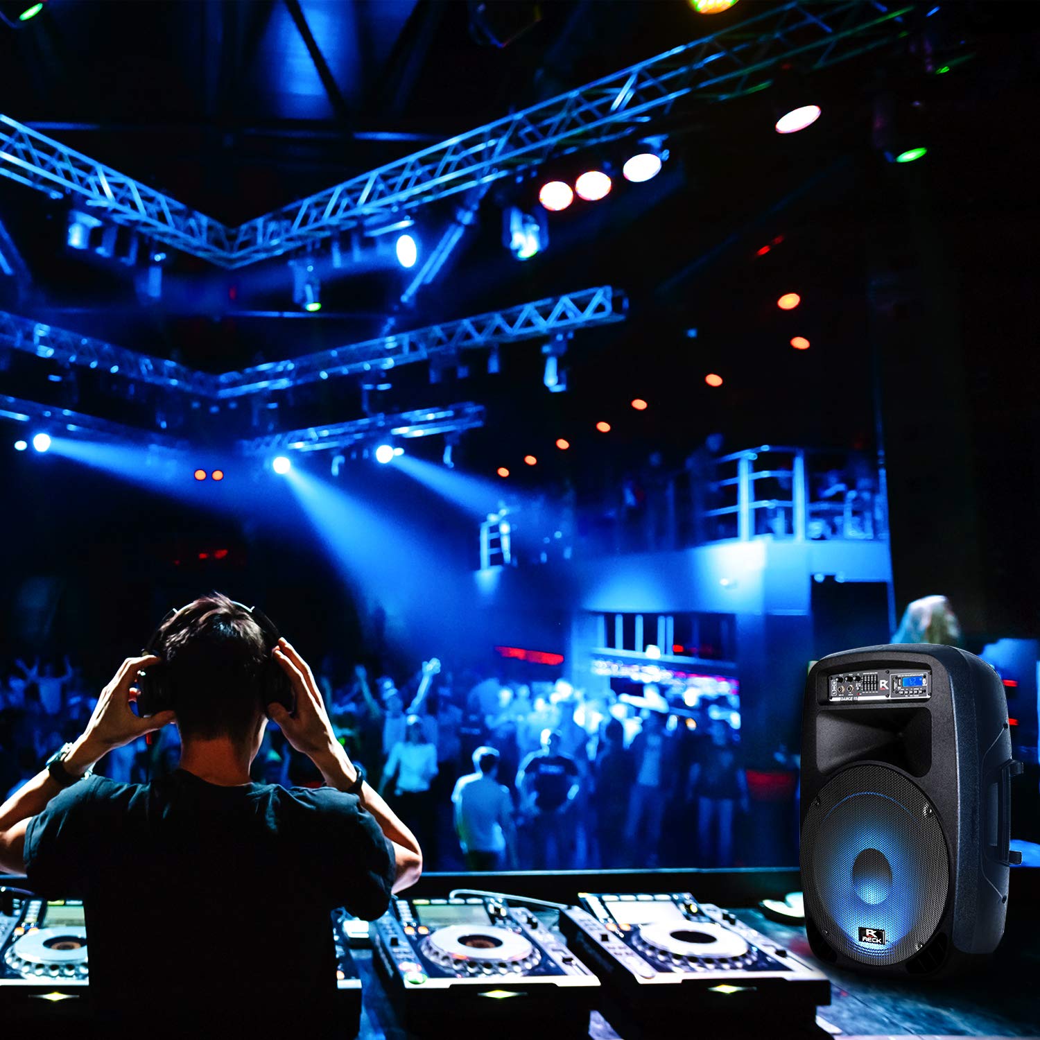 Proreck Dance 15 Portable 15-Inch 2000 Watt 2-Way Powered PA Speaker System Combo Set with Bluetooth/USB/SD Card Reader/FM Radio/Remote Control/LED Light