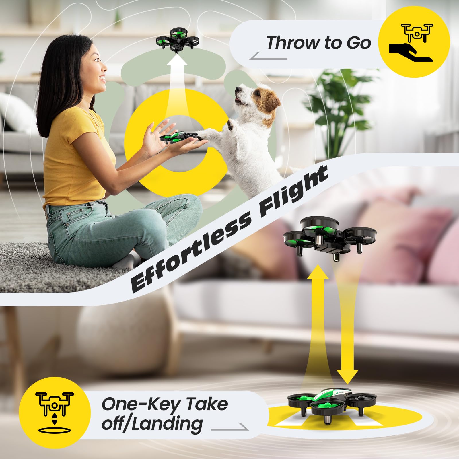 Holy Stone Mini Drone for Kids and Beginners, Indoor Outdoor Quadcopter Plane for Boys Girls with Auto Hover, 3D Flips, 3 Batteries, Headless Mode, Great Gift Toy for Boys and Girls, Green