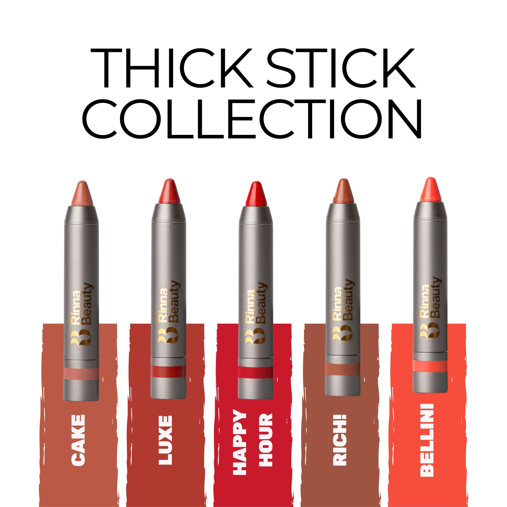 Rinna Beauty Thick Stick Lip Crayon - Rich! - Long Lasting Lipstick, Moisturizing Creamy Formula w/Hydrating Oils & Extracts, Built-In Sharpener, Vegan, Cruelty Free, Sulfate Free, Gluten Free, 1 ea