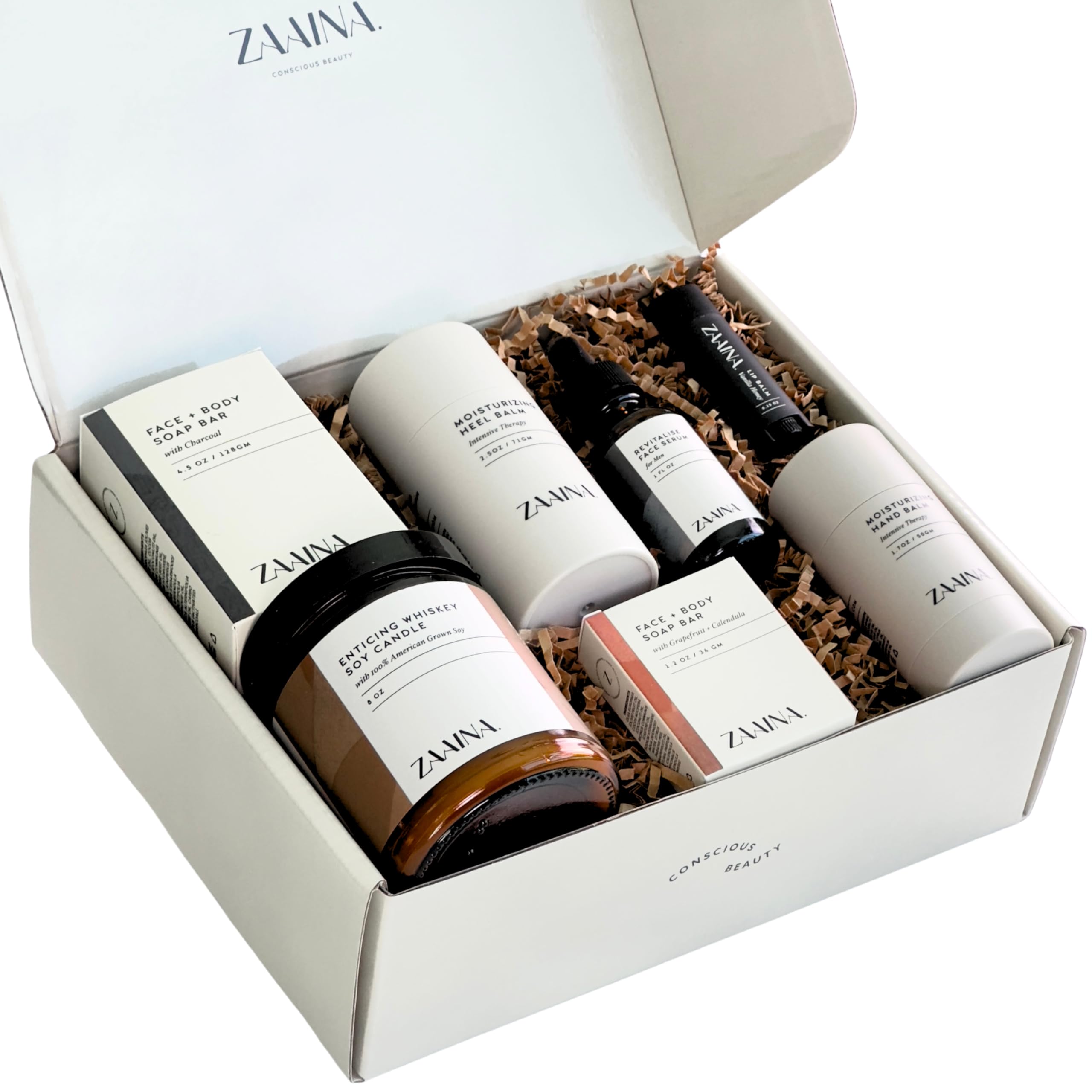 Men's Self Care Package, Relaxation Spa Gift Set for Him - Luxury Natural Handmade Men Skin Care Kit with Whiskey Candle, Unique Self Care Gift for Men, Men's Skin Care Set by ZAAINA