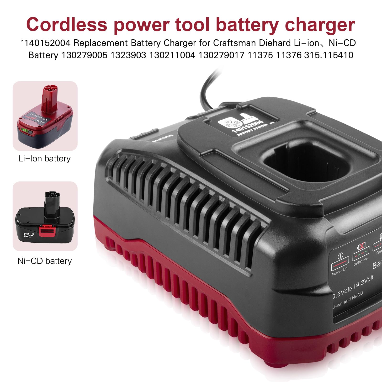 Futurebatt 19.2V Quick Charger (Dual-Chemistry) for Craftsman Tools 19.2-Volt C3 XCP Lithium-Ion & Ni-Cad Diehard Battery Charger