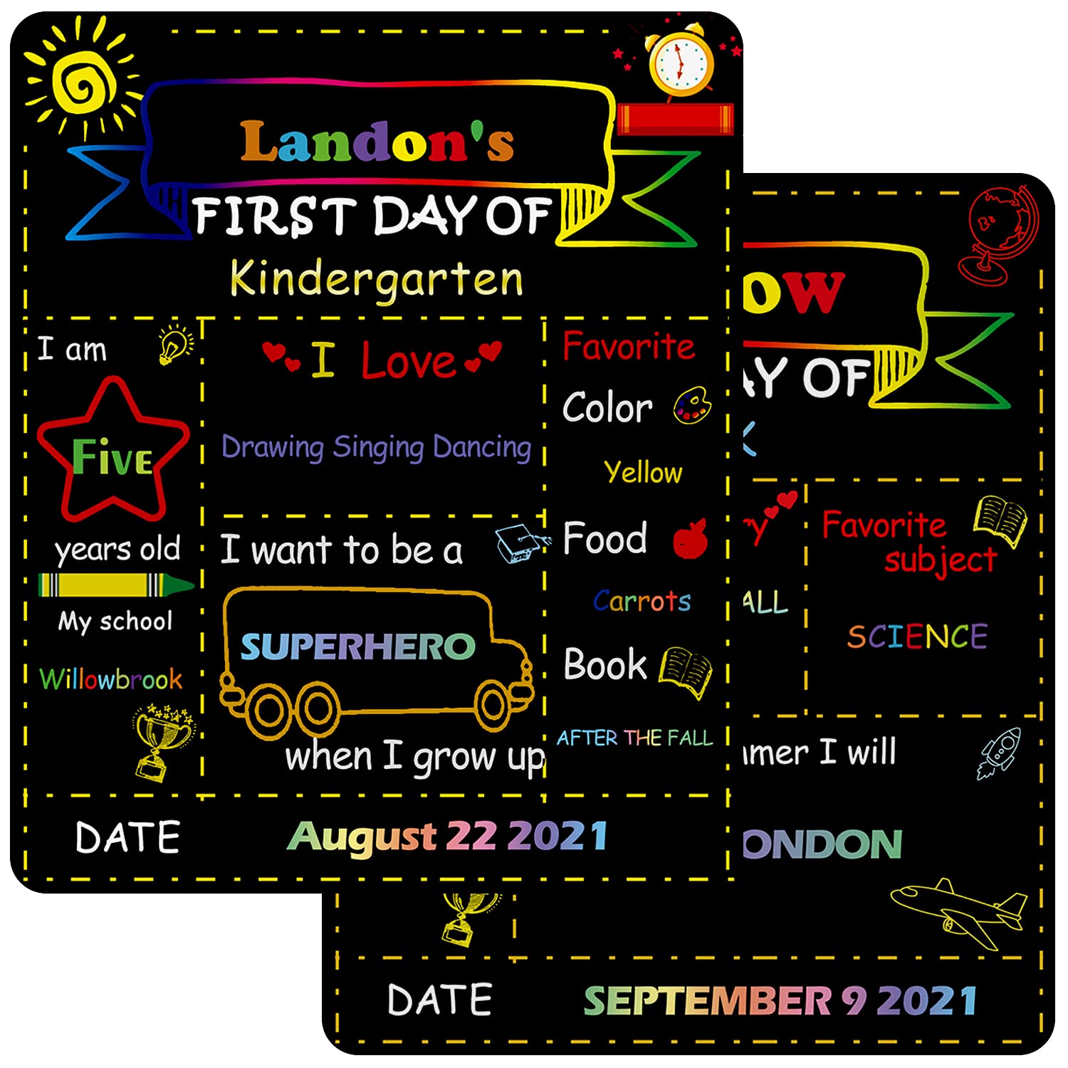 First Day of School Chalkboard Personalized - 12" x 10" Double Sided Small Chalkboard Easy Clean, Back to School Board for Kids, Last Day of Kindergarten Sign Photo Prop