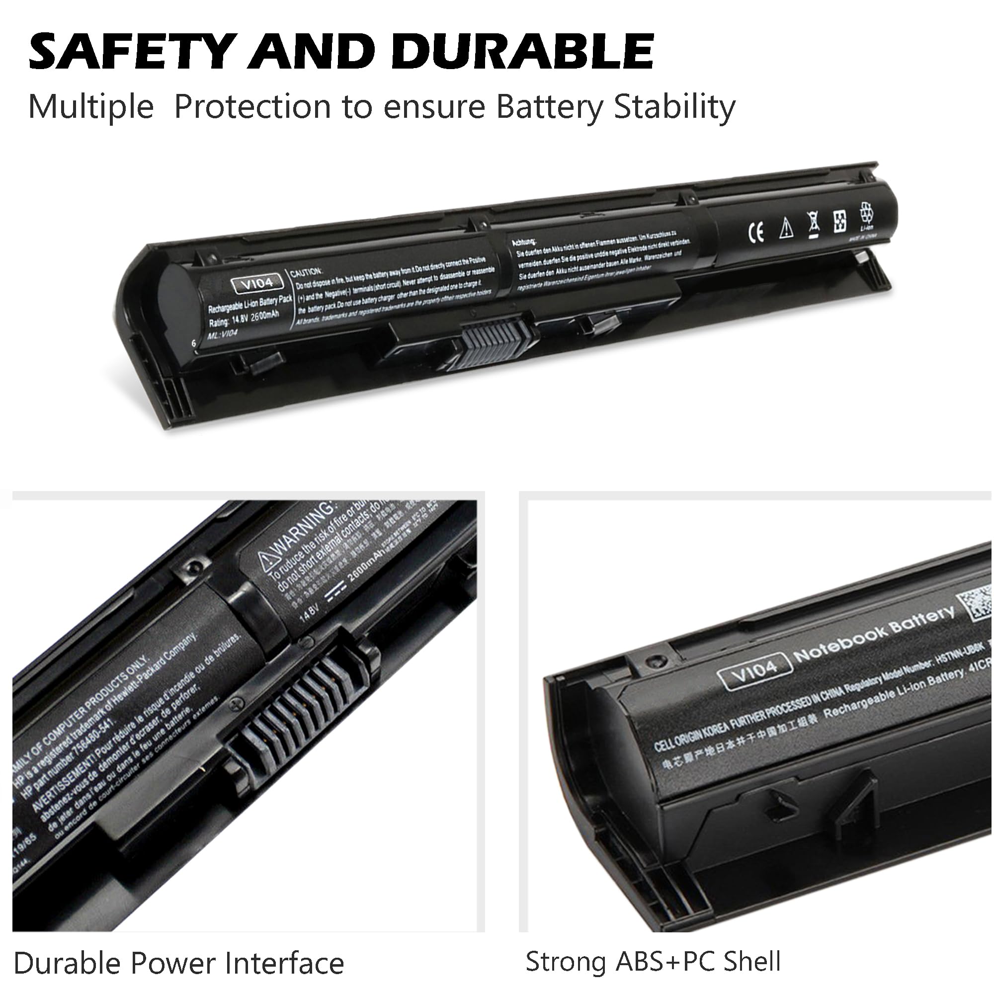 756743-001 VI04 V104 Laptop Battery for HP Pavilion 15-P 17-F Series 15-p011na 15-p165sa 15-p214dx 15-p003ax 17-f115dx 17-f215dx Fit 756744-001 756478-421 HSTNN-DB6K TPN-Q140 [14.8V 2600mAh 4Cell]