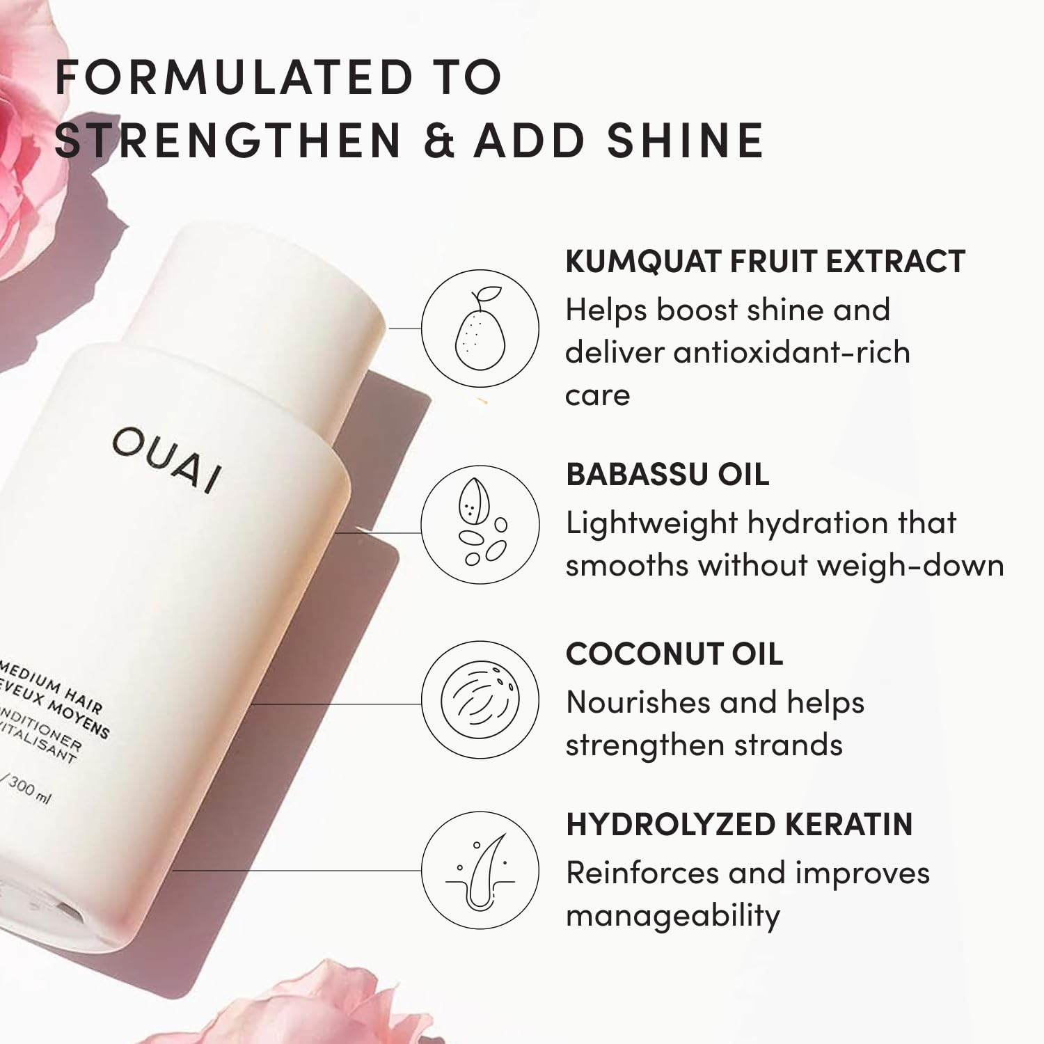 OUAI Medium Hair Shampoo and Conditioner Set - Sulfate-Free Shampoo and Conditioner for Women & Men - Made with Keratin, Shea Butter & Avocado Oil - Free of Parabens & Phthalates (10 Fl Oz)