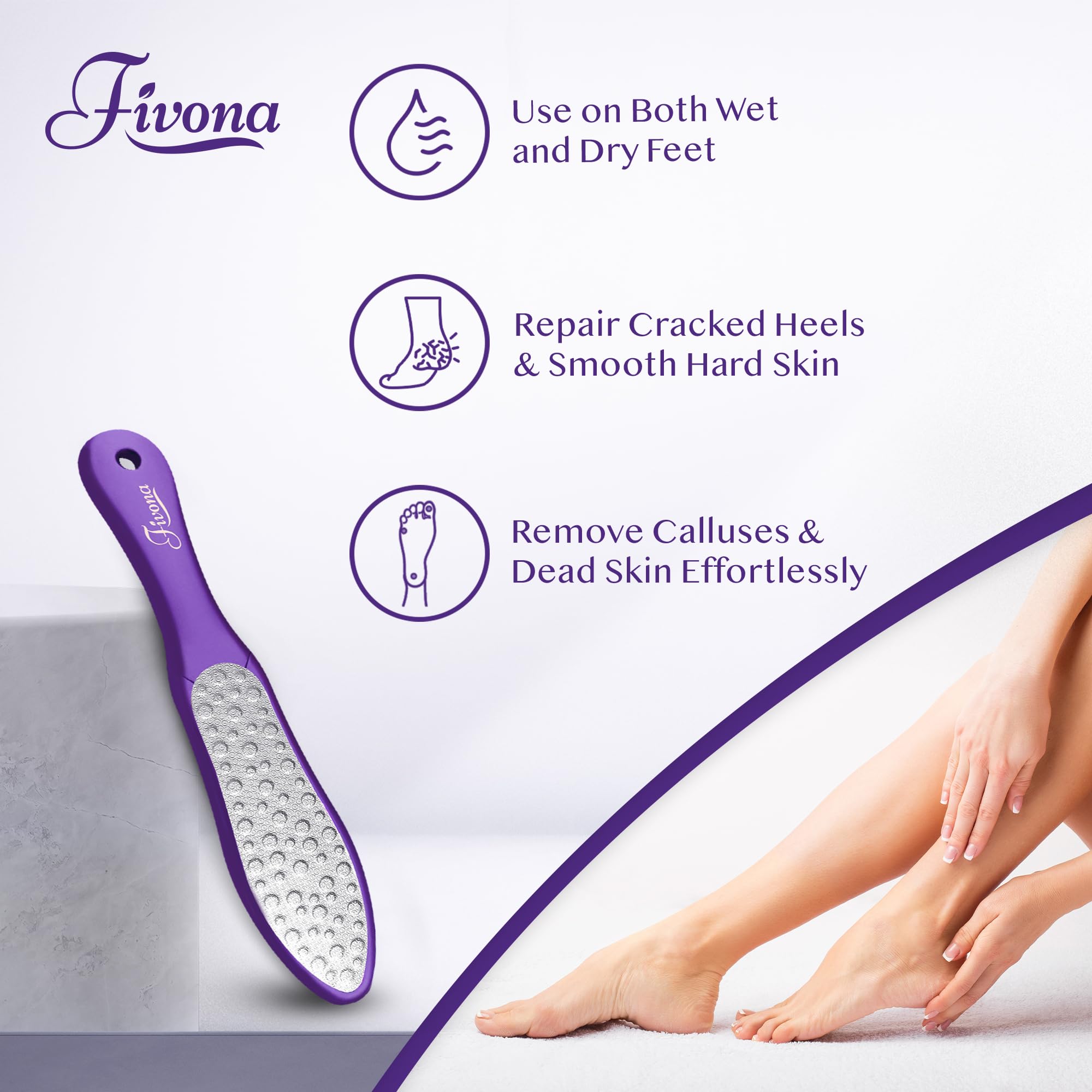 Fivona Foot File - Callus Remover, Double Sided Foot Rasp for Dry Heels, Feet Scrubber for Dead Skin, Foot Scraper for Corn Removal