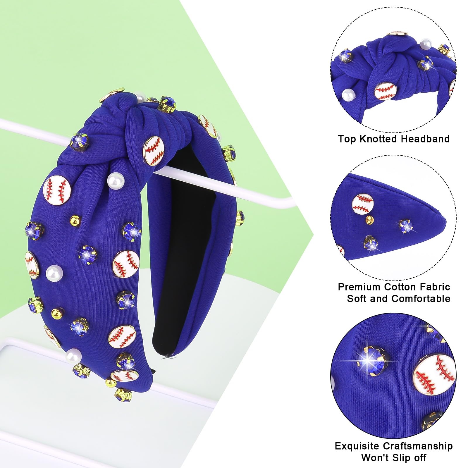 YARIEW Baseball Headbands for Women Knotted Jeweled Baseball Headband for Women Girls Top Knot Headband for Women Baseball Accessories Game Day Sports Fan Mom Halloween Christmas Gifts (Navy)