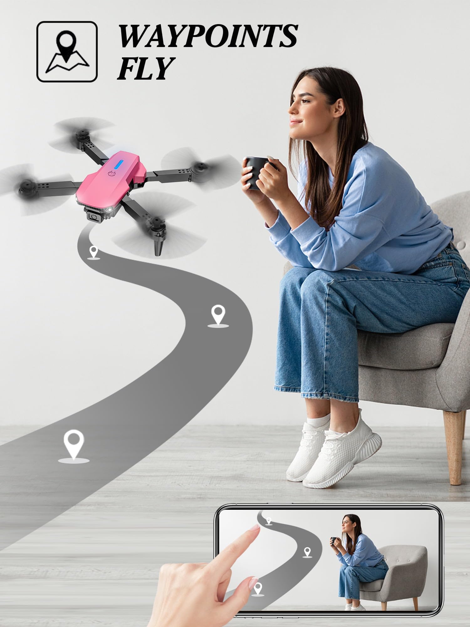 Drone for Kids 8-12, 13-15, Drone with Camera, Foldable Remote Control Quadcopter with Altitude Hold, Gestures Selfie, One Key Start, 360° Flips, 2 Batteries, Toy Gifts for Boys Girls (Pink)