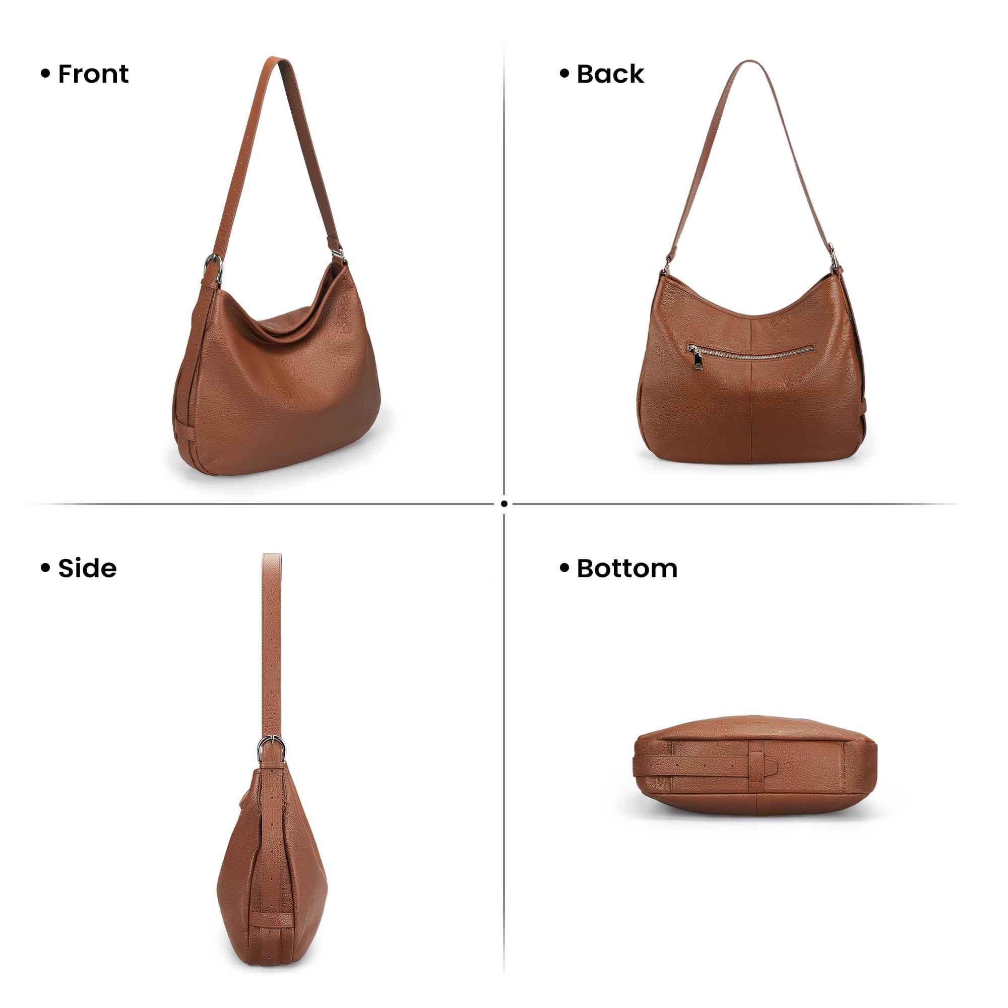 befen Genuine Leather Slouchy Hobo Bags for Women, Brown Leather Purse Top Grain Leather Crossbody Bag for Women Designer Soft Handbag Trendy Women's Shoulder Handbags with Adjustable Strap For Daily