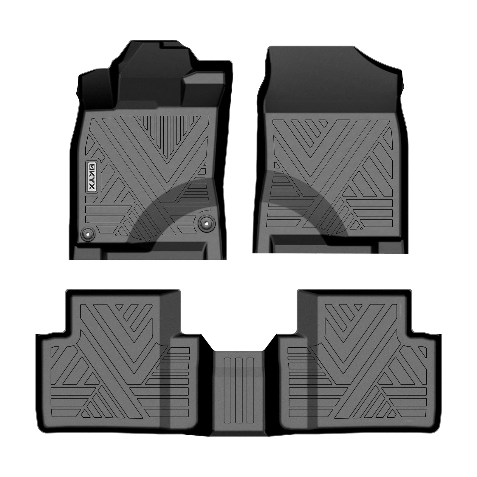 KYX Floor Mats for 2016-2021 Civic Sedan/Hatchback/Type R/Sport, All Weather Car Floor Mats Front & 2nd Row with High Edges & Metal Name Plate, Custom Automotive Floor Mats Liners TPE Black