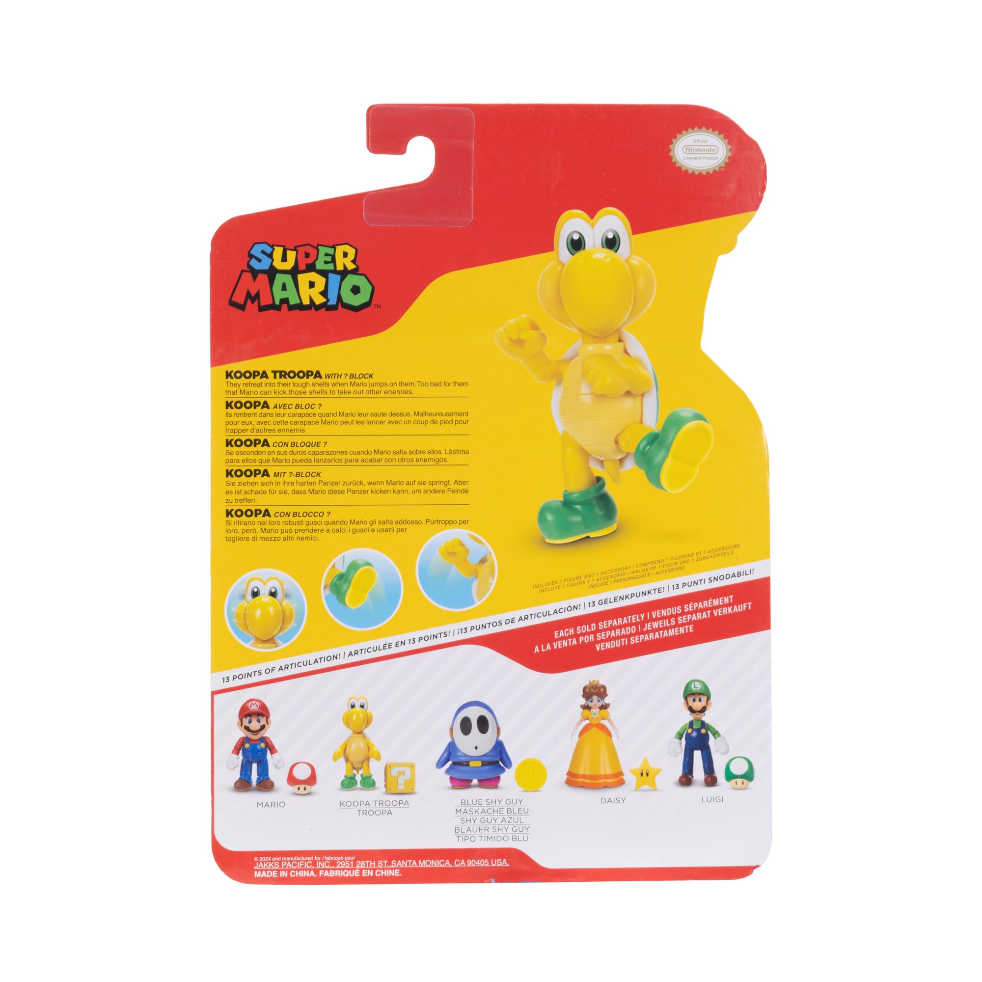 Nintendo Super Mario 4-Inch Green Koopa Troopa Poseable Figure with Question Block Accessory. Ages 3+ (Officially Licensed)