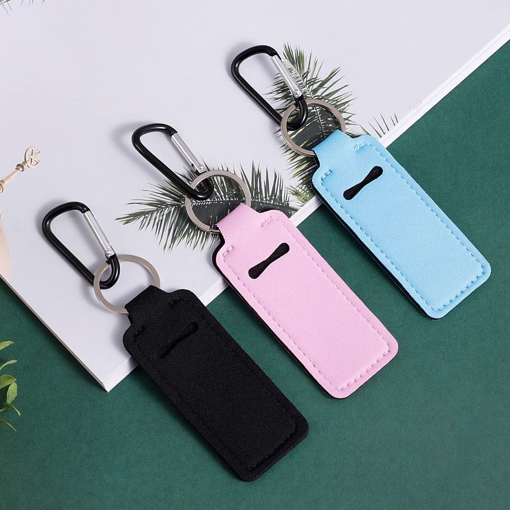 Pengxiaomei 3 Pcs Chapsticks Holder Keychain Stocking Stuffers for Women Lip Balm Holder Chapsticks Keychain Holder for Lipstick (Pink, Blue, Black)