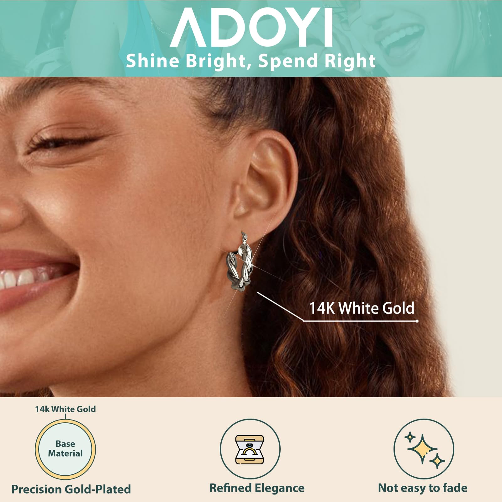 Adoyi Silver Hoop Earrings Set for Women Gold Twisted Huggie Hoops Earrings 14K White Gold Plated for Girls Gift Lightweight 9 Pairs jewelry for women