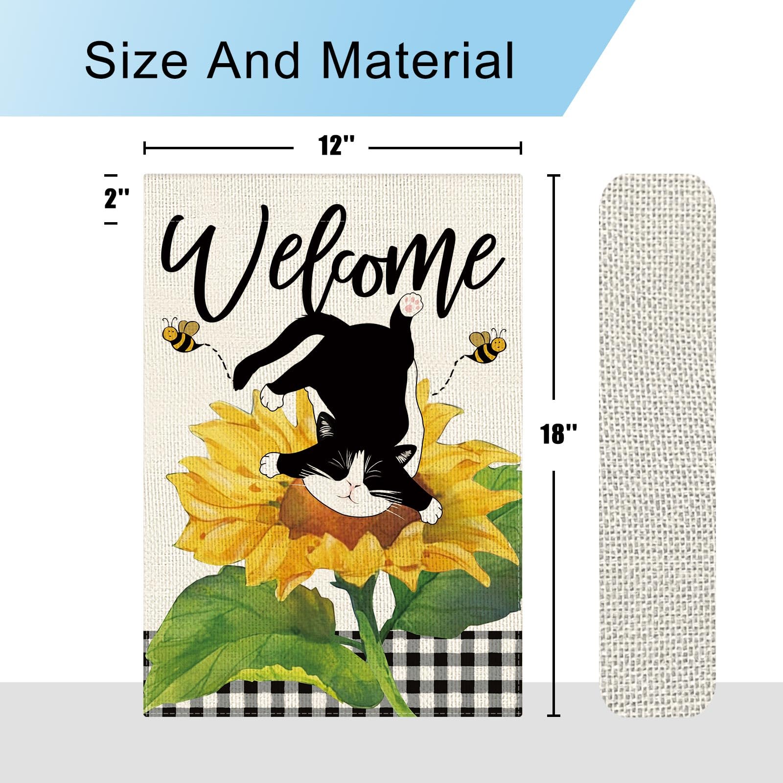 DLZDN Summer Sunflower Cat Garden Flag Funny Tuxedo Cat Garden Flags 12×18 Inch Double Sided Buffalo Plaid Farmhouse Welcome Yard Flag Spring Summer Seasonal Outdoor Decor