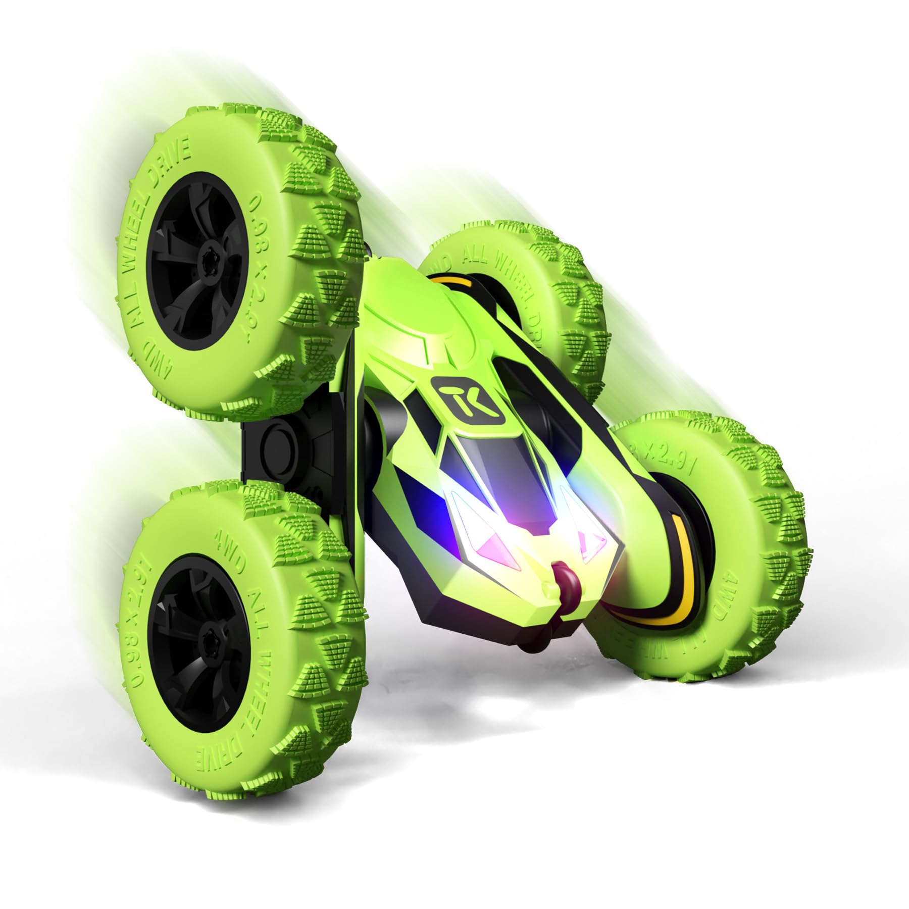 Threeking RC Stunt Cars Remote Control Car Double-Sided Driving 360-degree Flips Rotating Car Toy, Green