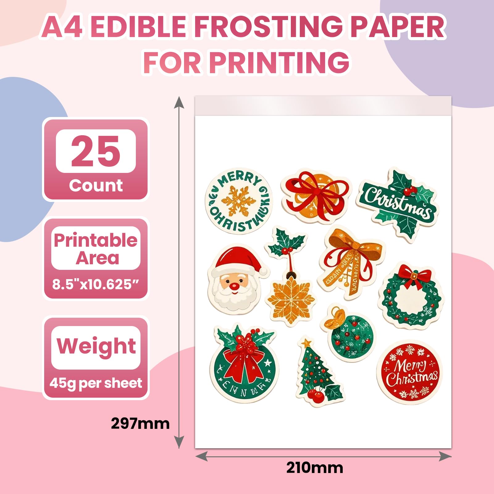 Derzio 25 pcs A4 11.7" x 8.3" Frosting Sheets, Icing Sheets, Edible Paper for Cakes Printable, Sugar Sheets, Cake Edible Sheets, Edible image Paper for Cake Toppers, Cakes, Cookies & Decor